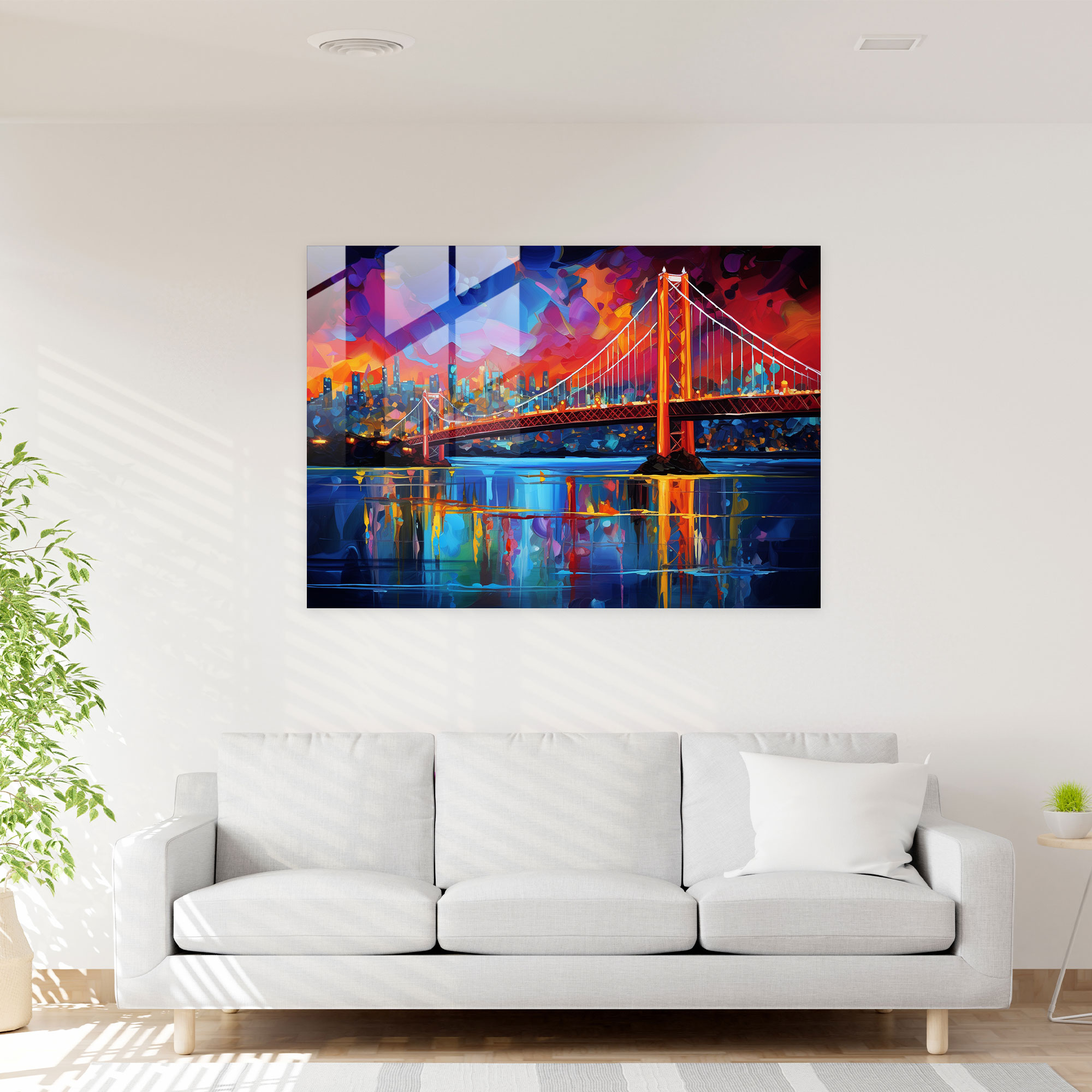 Nighttime Vision Glass Print - Bosphorus Bridge, Glass Art, Glass Wall Art, Vibrant Colors