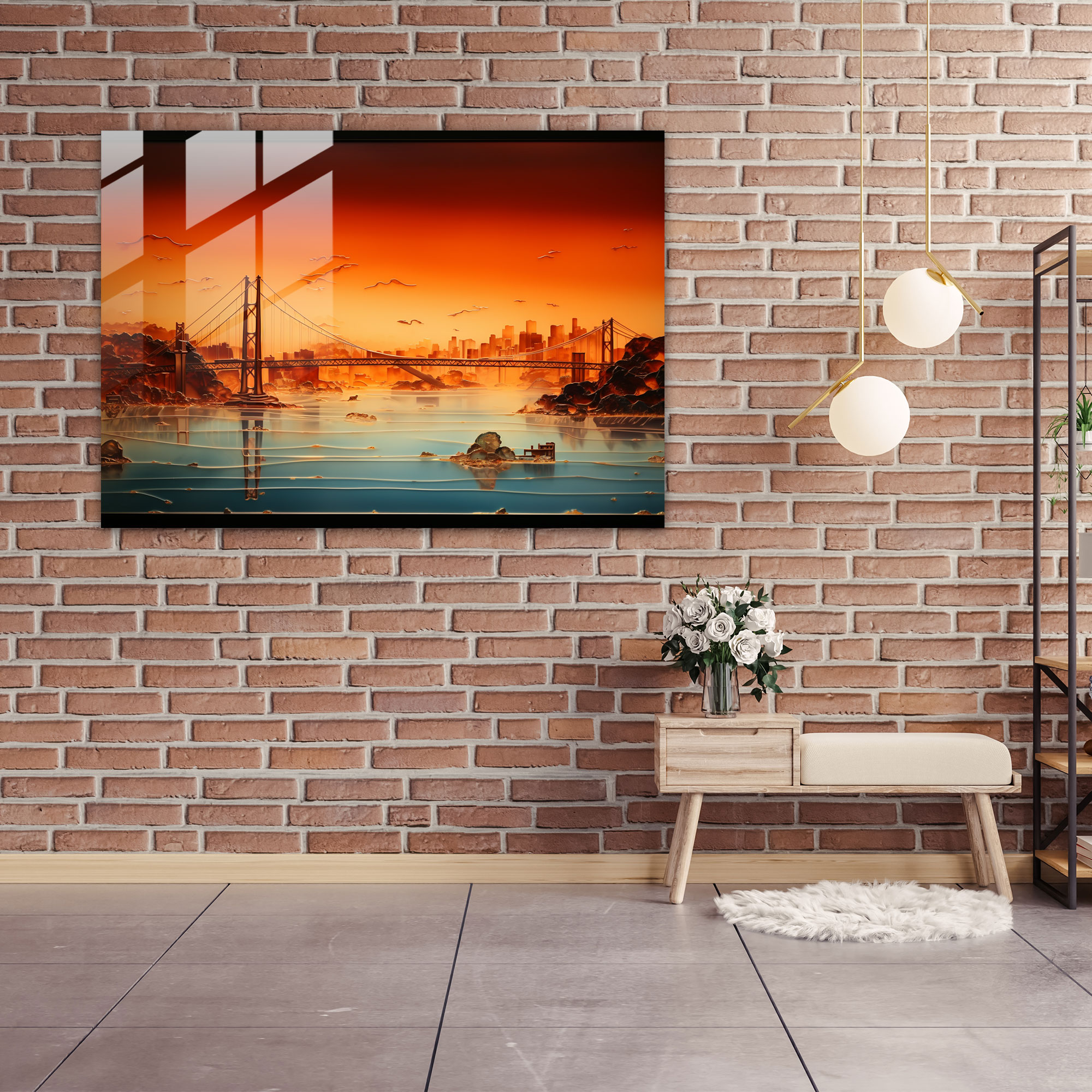 Modern Yorum Cam Tablosu - Boğaziçi Köprüsü Çağdaş Modern Sanat Yorumlama
