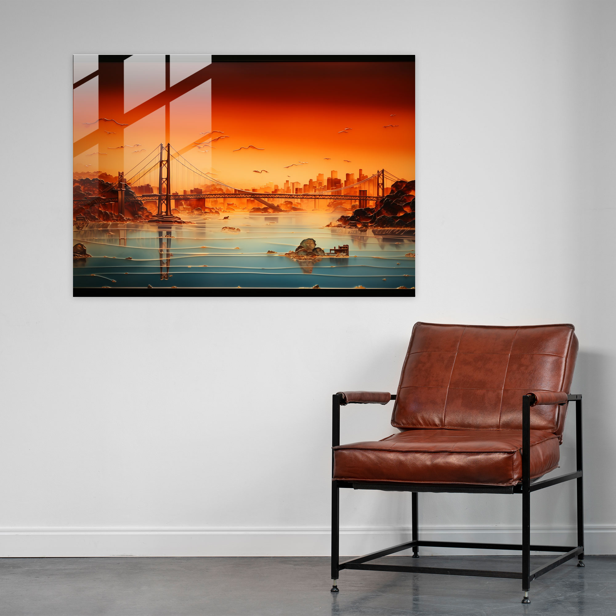 Modern Yorum Cam Tablosu - Boğaziçi Köprüsü Çağdaş Modern Sanat Yorumlama
