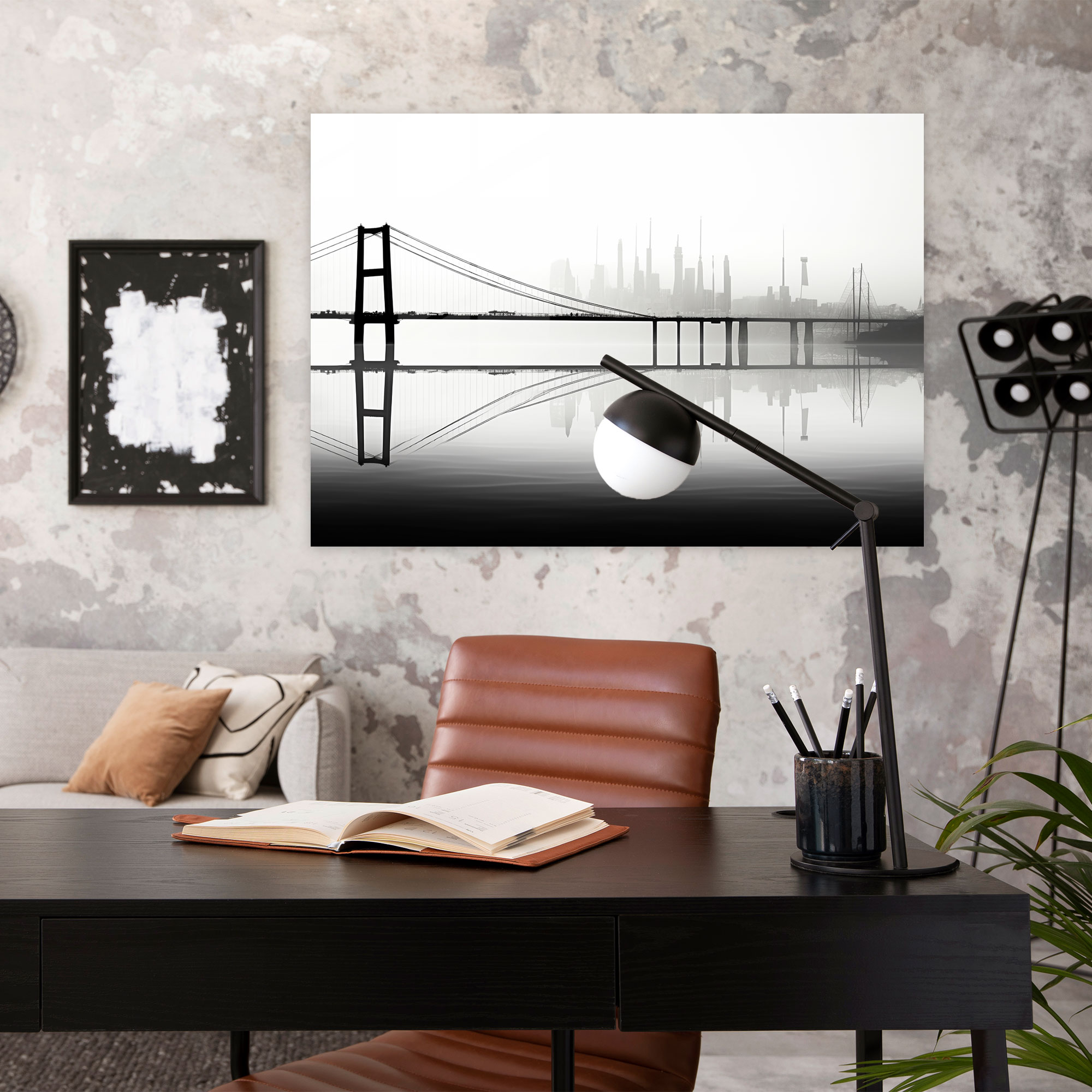 Monochromatic Elegance Glass Print - Bosphorus Bridge, Glass Print, Home Decoration, Monochromatic