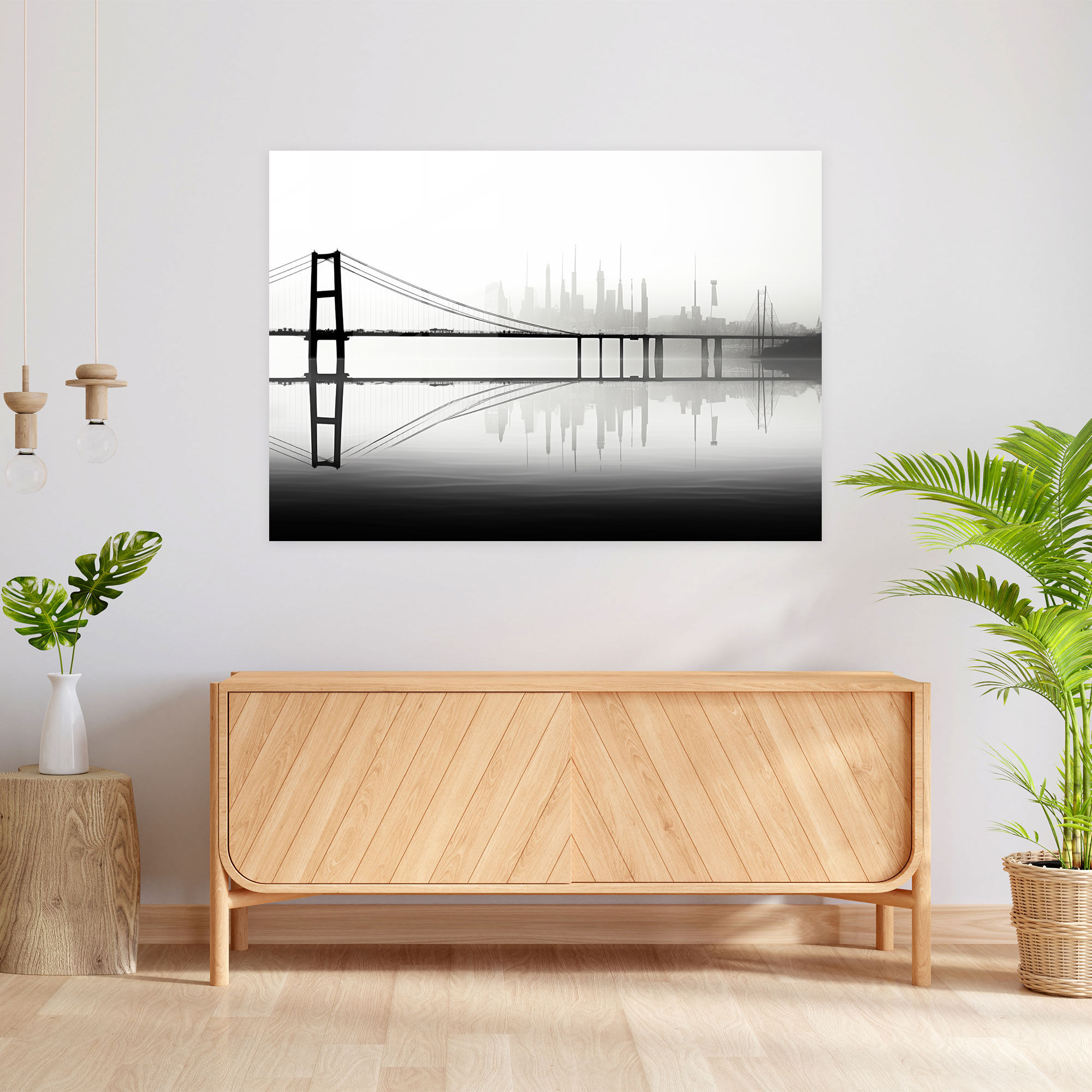 Monochromatic Elegance Glass Print - Bosphorus Bridge, Glass Print, Home Decoration, Monochromatic