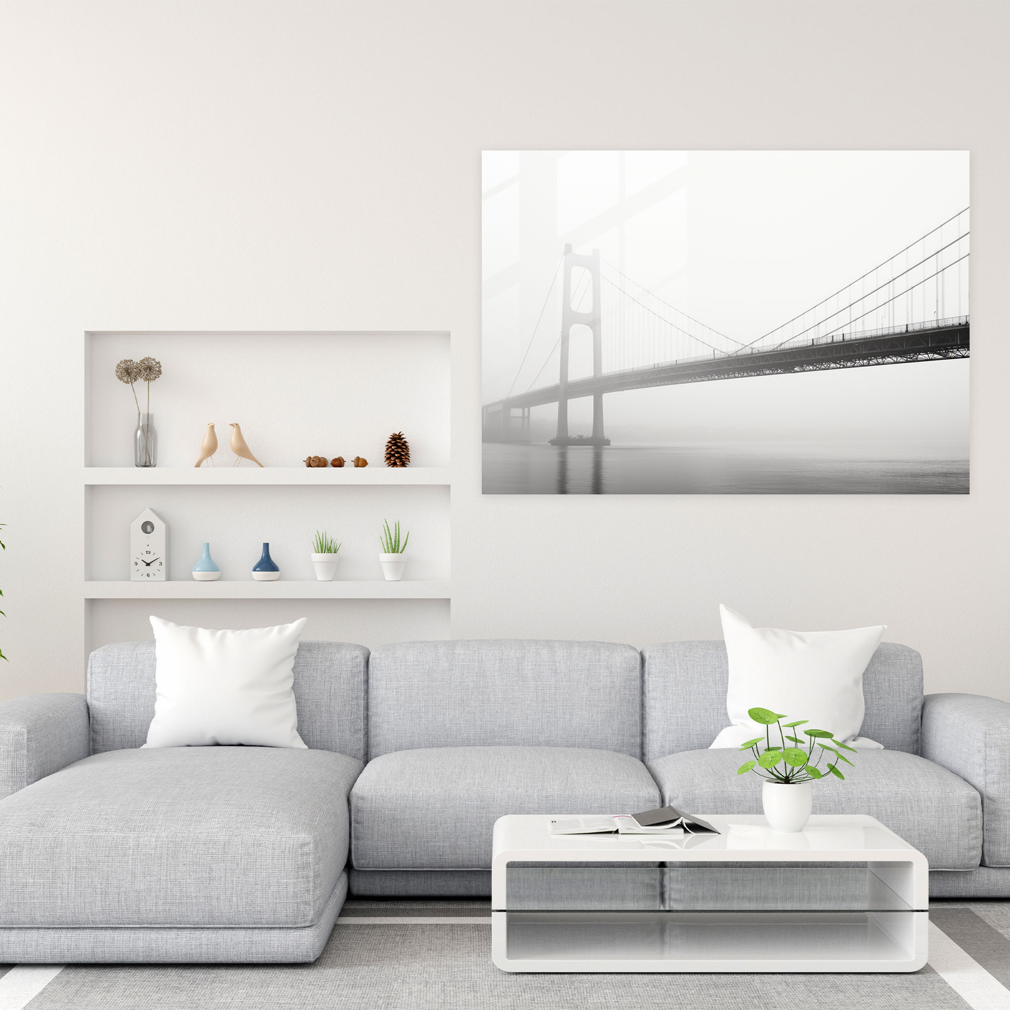 Black And White Glass Print Of Bosphorus Bridge - Bosphorus Bridge, Architectural Details, Glass Wall Art, Black And White