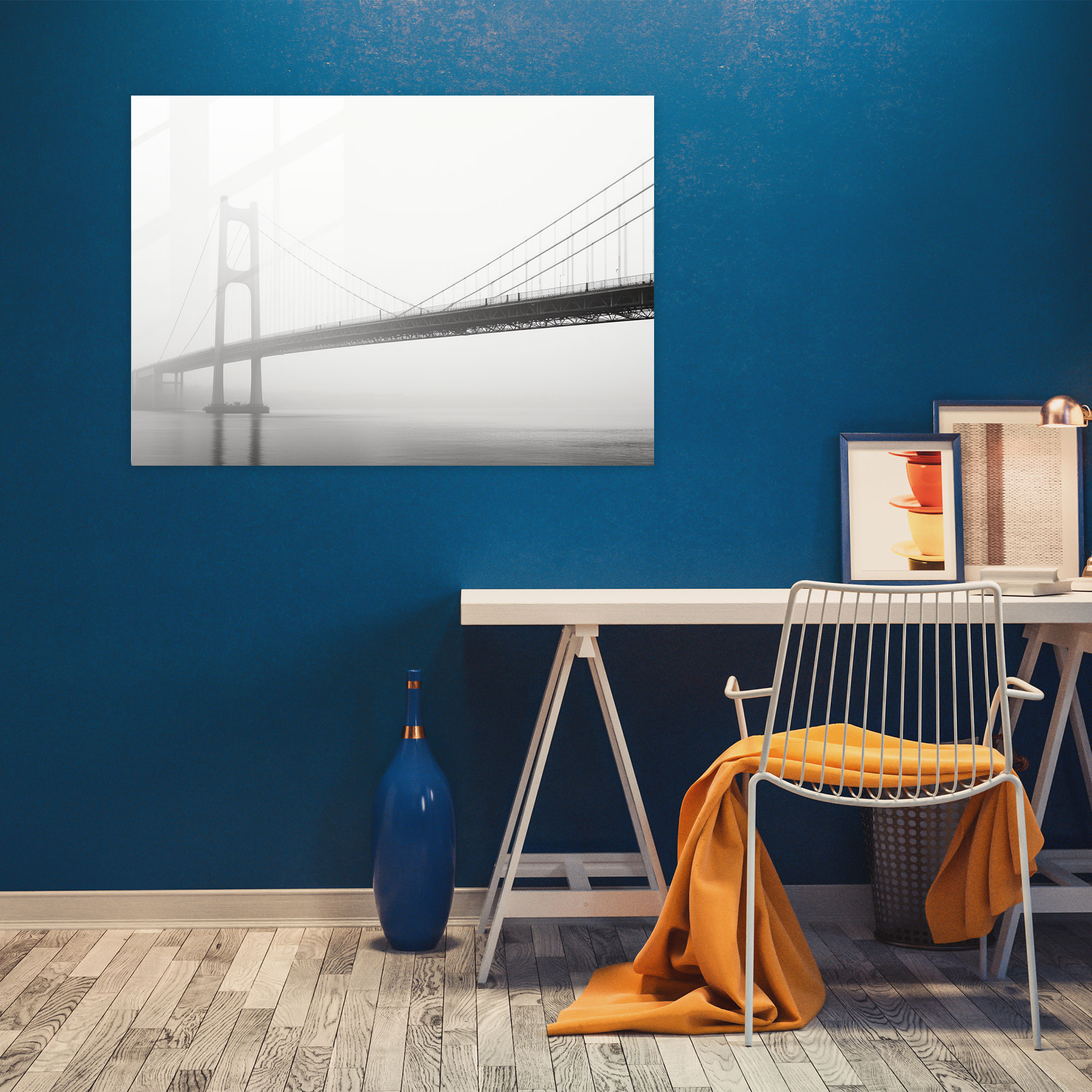 Black And White Glass Print Of Bosphorus Bridge - Bosphorus Bridge, Architectural Details, Glass Wall Art, Black And White