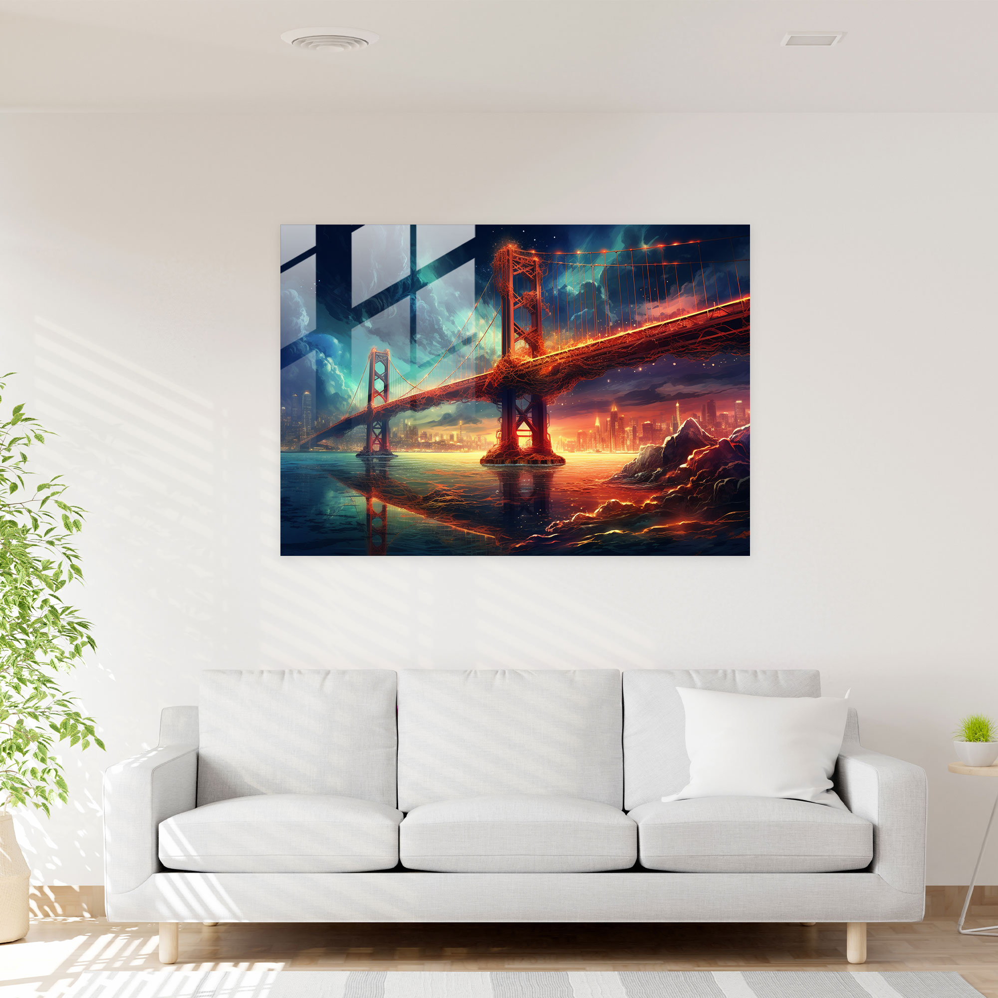 Surreal Glass Print Of Bosphorus Bridge - Bosphorus Bridge, Home Decoration, Modern Art, Glass Print