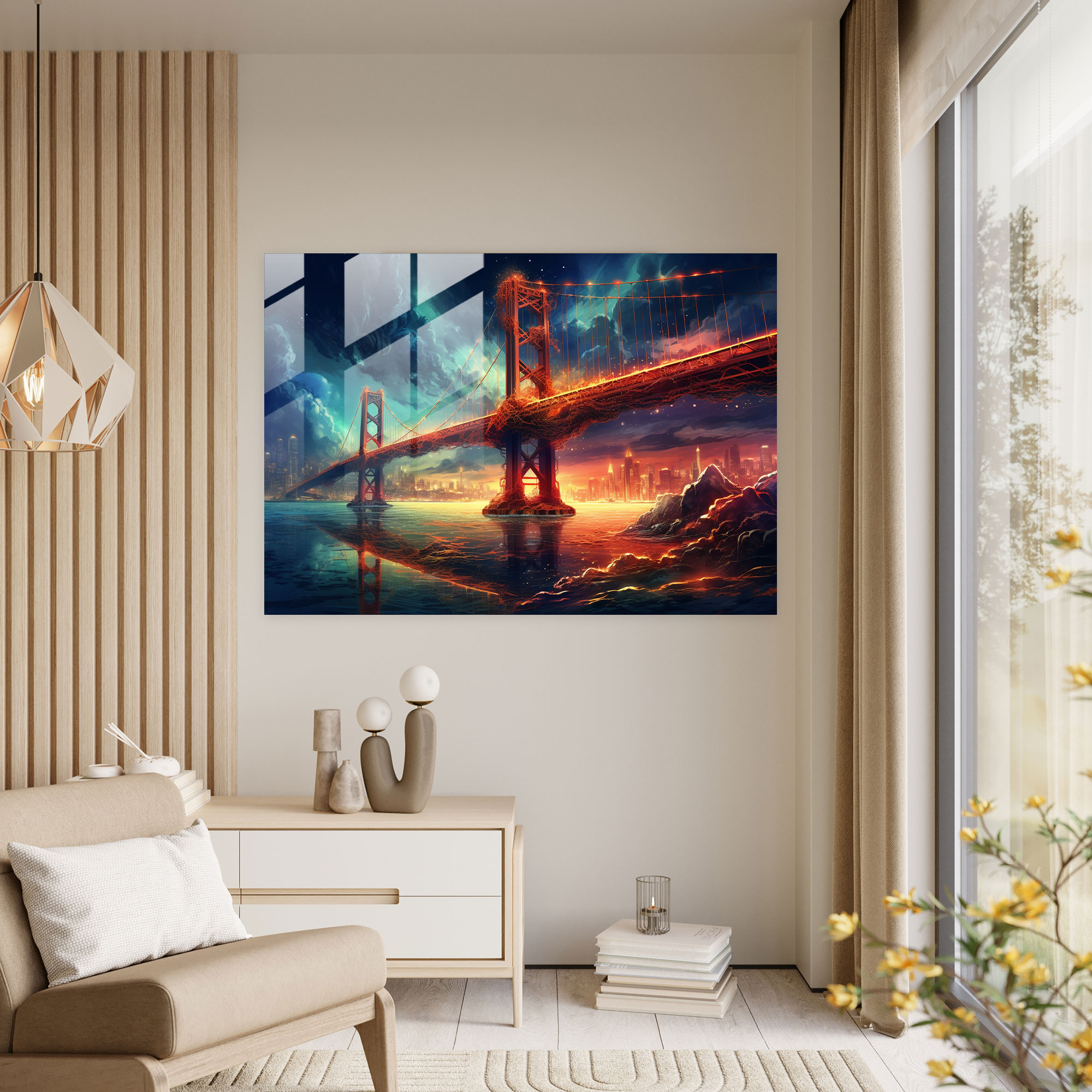 Surreal Glass Print Of Bosphorus Bridge - Bosphorus Bridge, Home Decoration, Modern Art, Glass Print