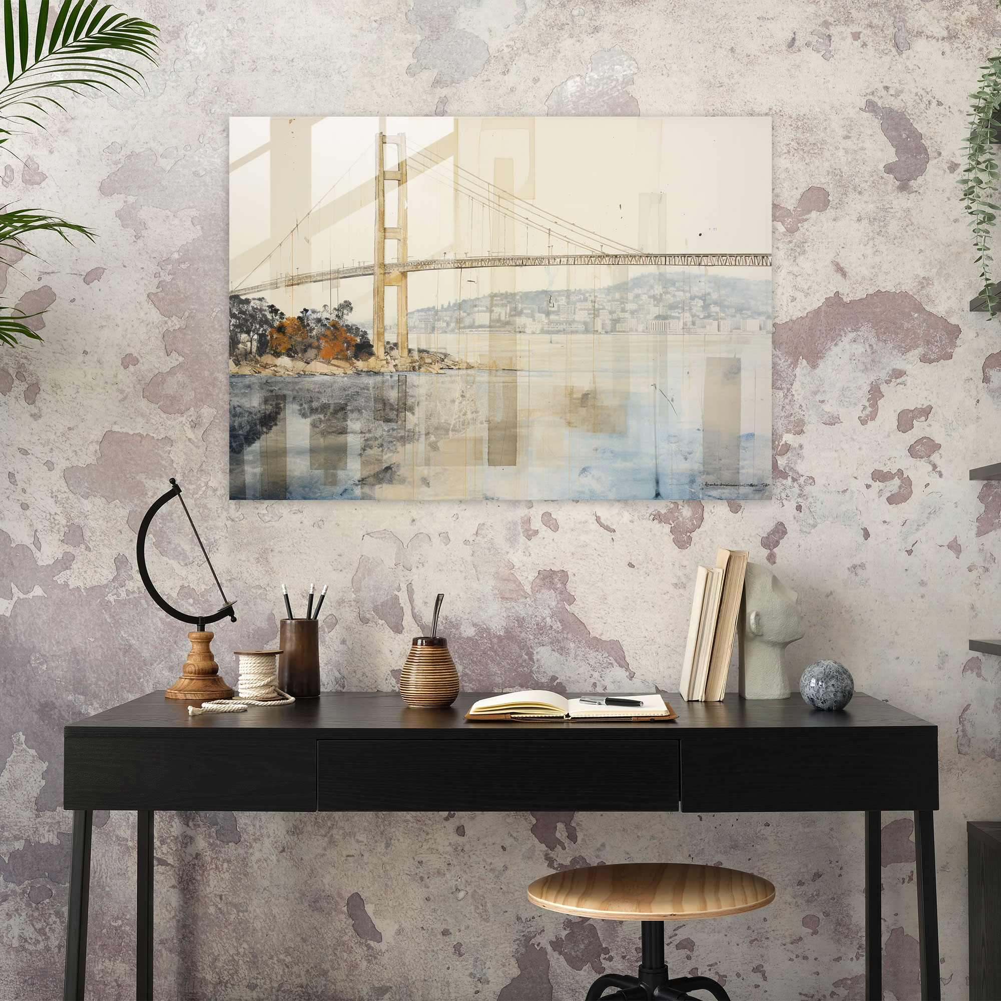Boğaziçi Köprüsü'nün Modern Cam Tablosu - Boğaziçi Köprüsü Modern Sanat Ev Dekorasyonu Cam Tablo
