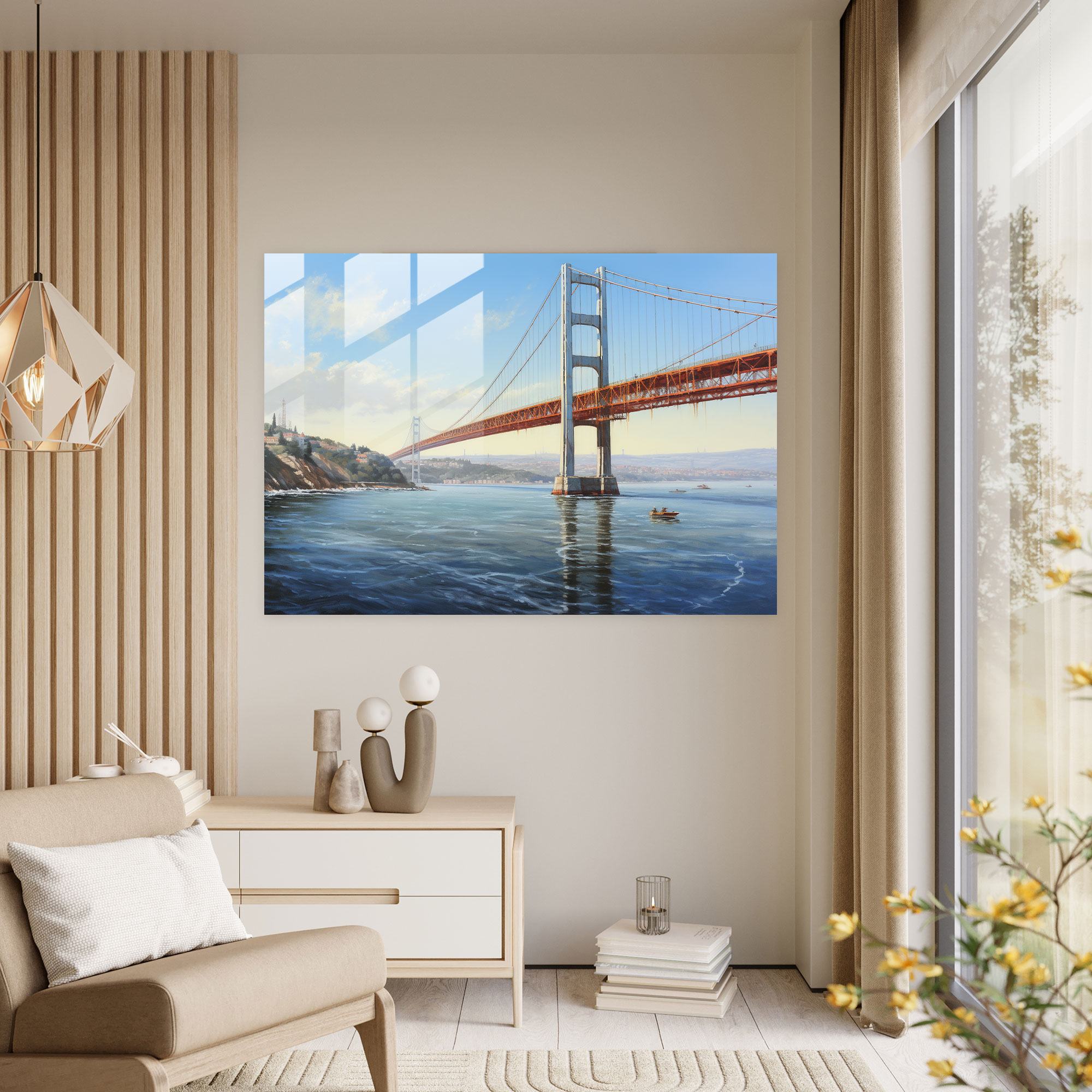Realistic Glass Print Of Bosphorus Bridge - Bosphorus Bridge, Precise Brushwork, Oil Painting, Wall Decoration