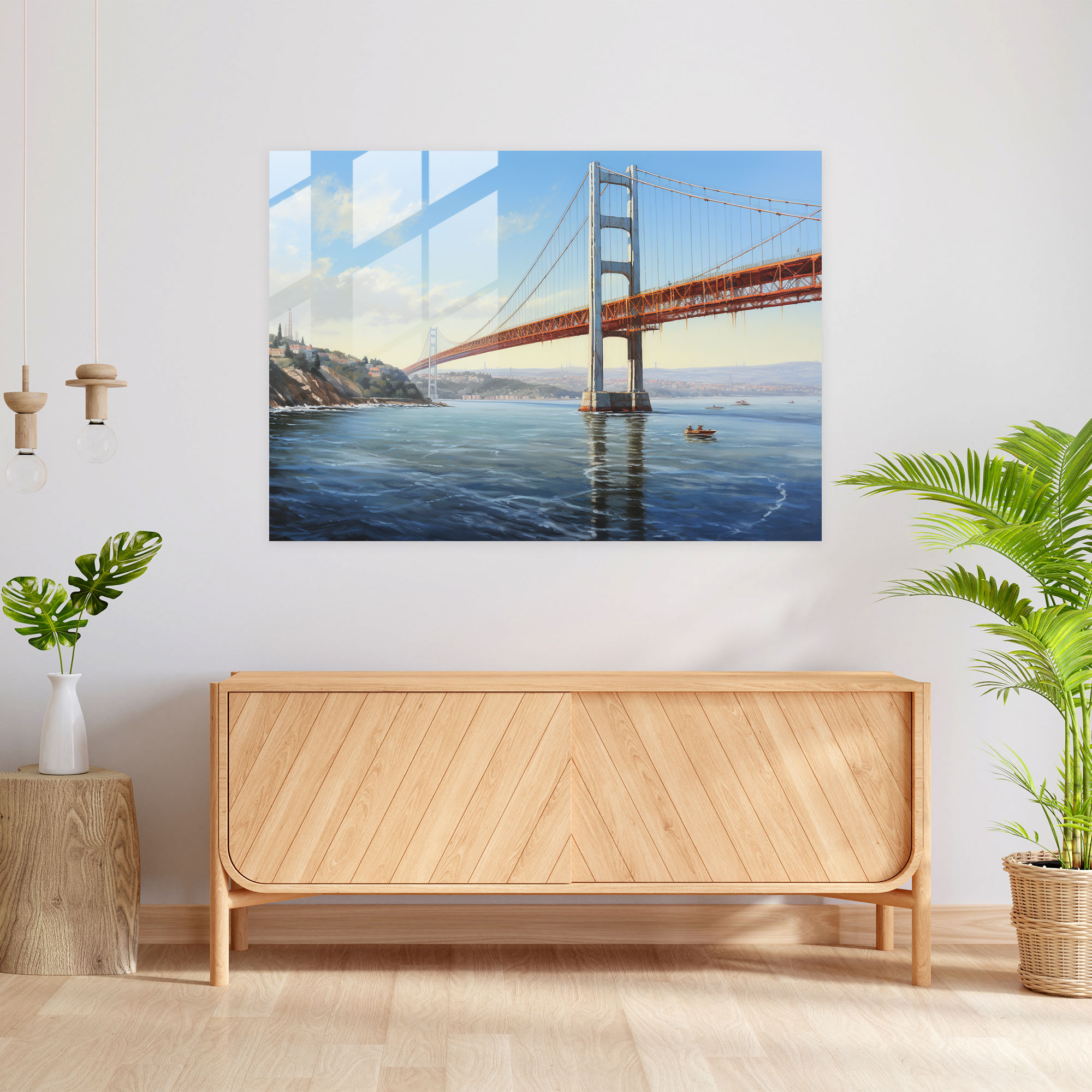 Realistic Glass Print Of Bosphorus Bridge - Bosphorus Bridge, Precise Brushwork, Oil Painting, Wall Decoration
