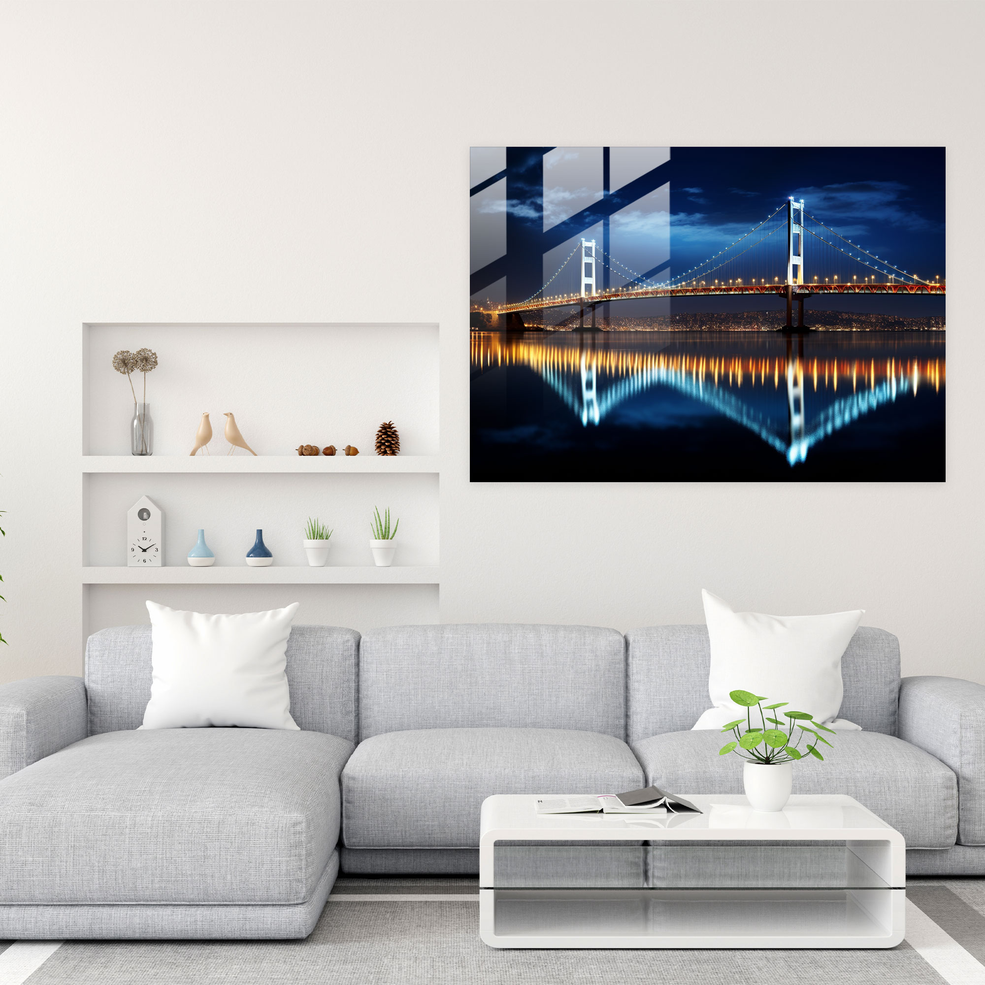 Nighttime Glass Print Of Bosphorus Bridge - Bosphorus Bridge, Glass Wall Art, Modern Art, Glass Print