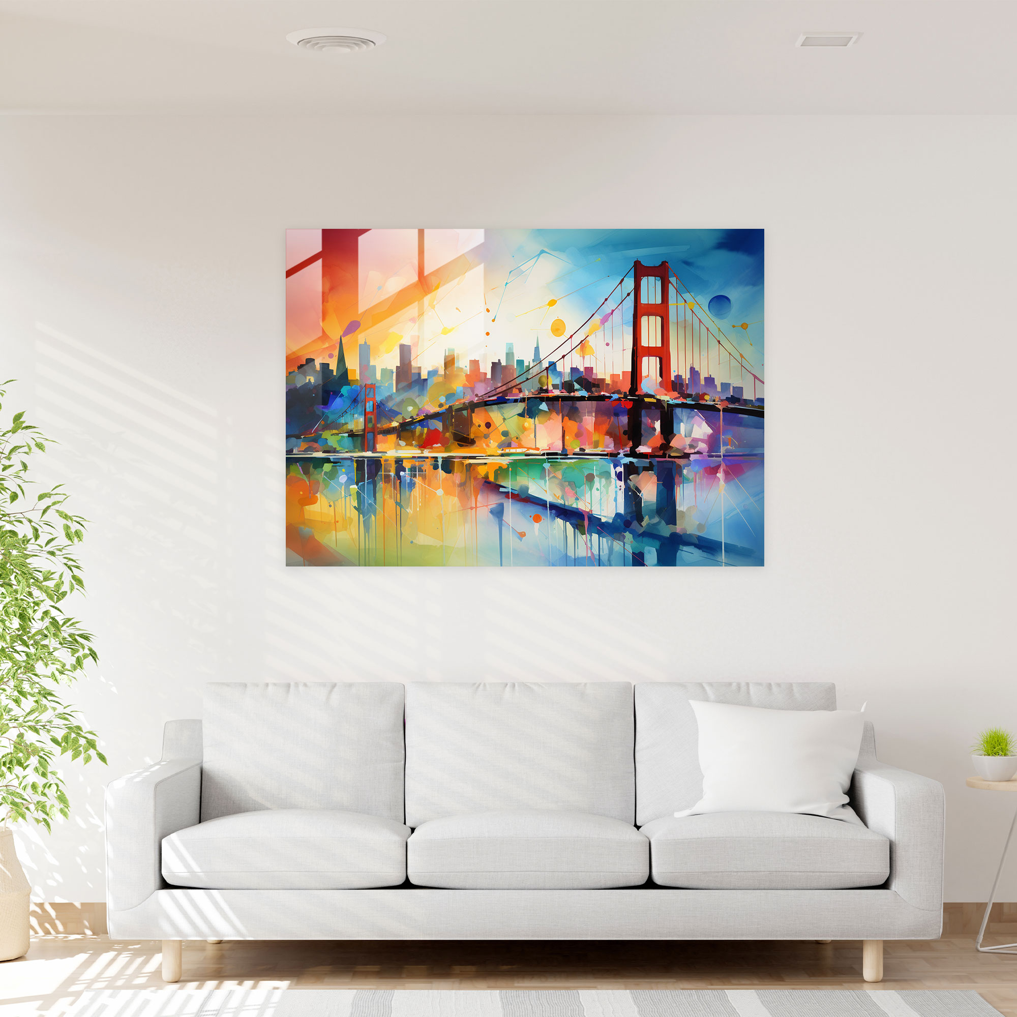 Renkli Boğaziçi Köprüsü Cam Tablosu - Modern Sanat Renkli Boğaziçi Köprüsü