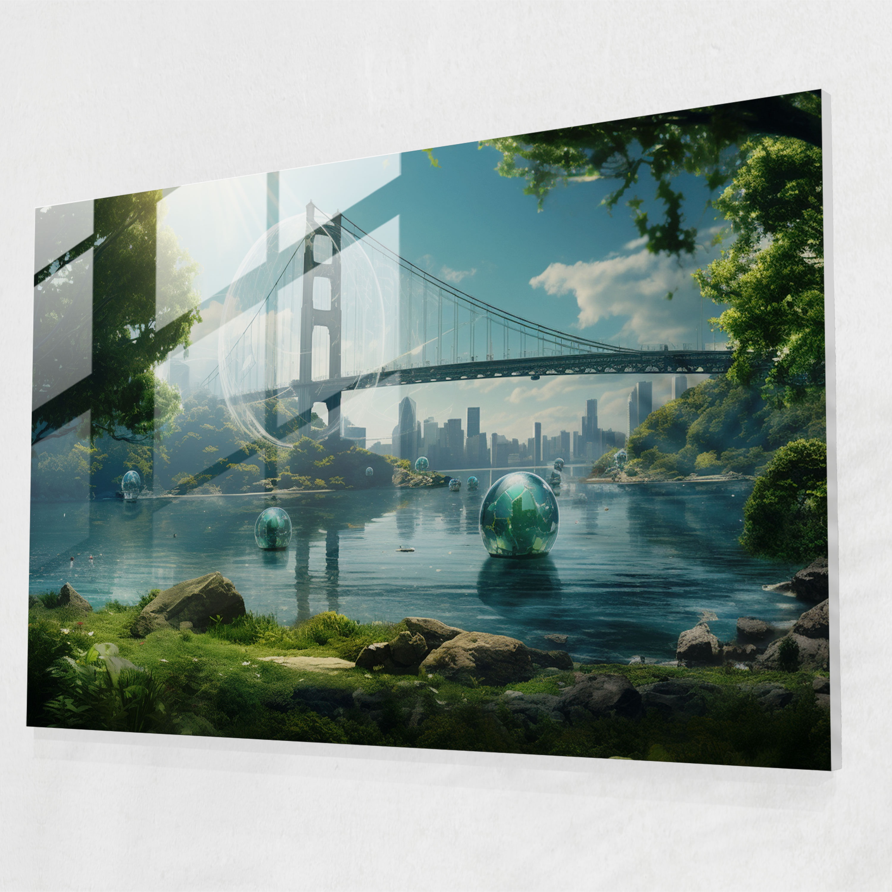Nature-Inspired Bosphorus Bridge Glass Wall Art - Bosphorus Bridge, Serene, Bosphorus Bridge, Greenery