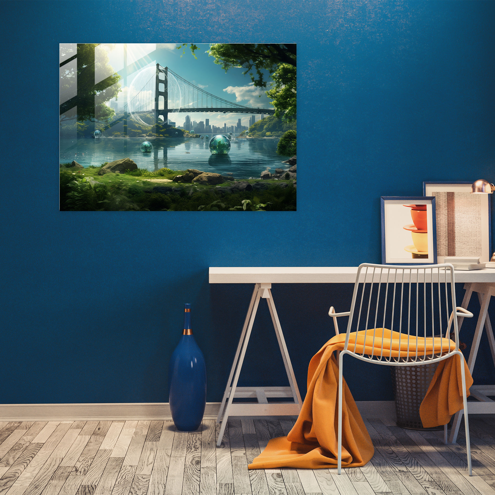 Nature-Inspired Bosphorus Bridge Glass Wall Art - Bosphorus Bridge, Serene, Bosphorus Bridge, Greenery