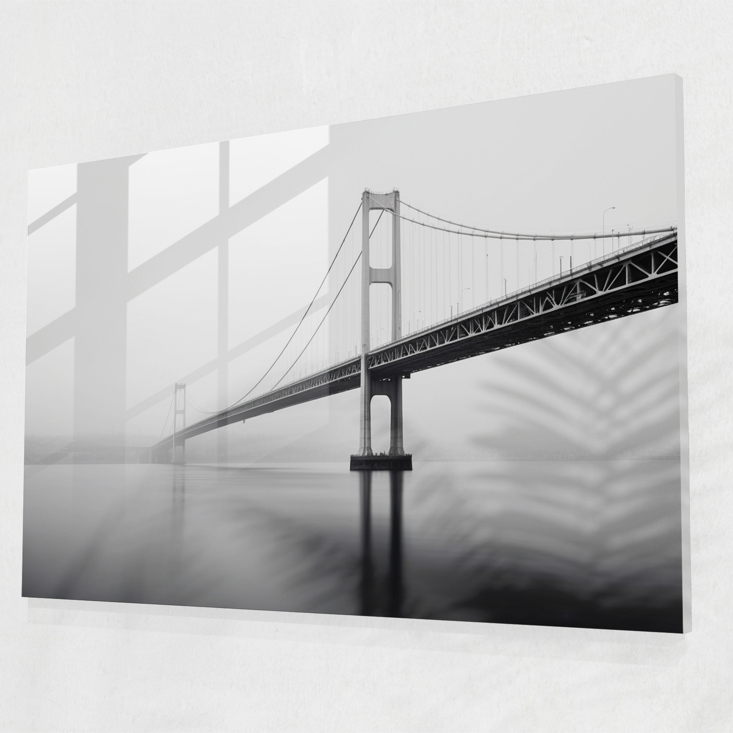 Bosphorus Bridge Glass Print - Bosphorus Bridge, Architectural Beauty, Minimalist Black And White Photograph, Home Decoration