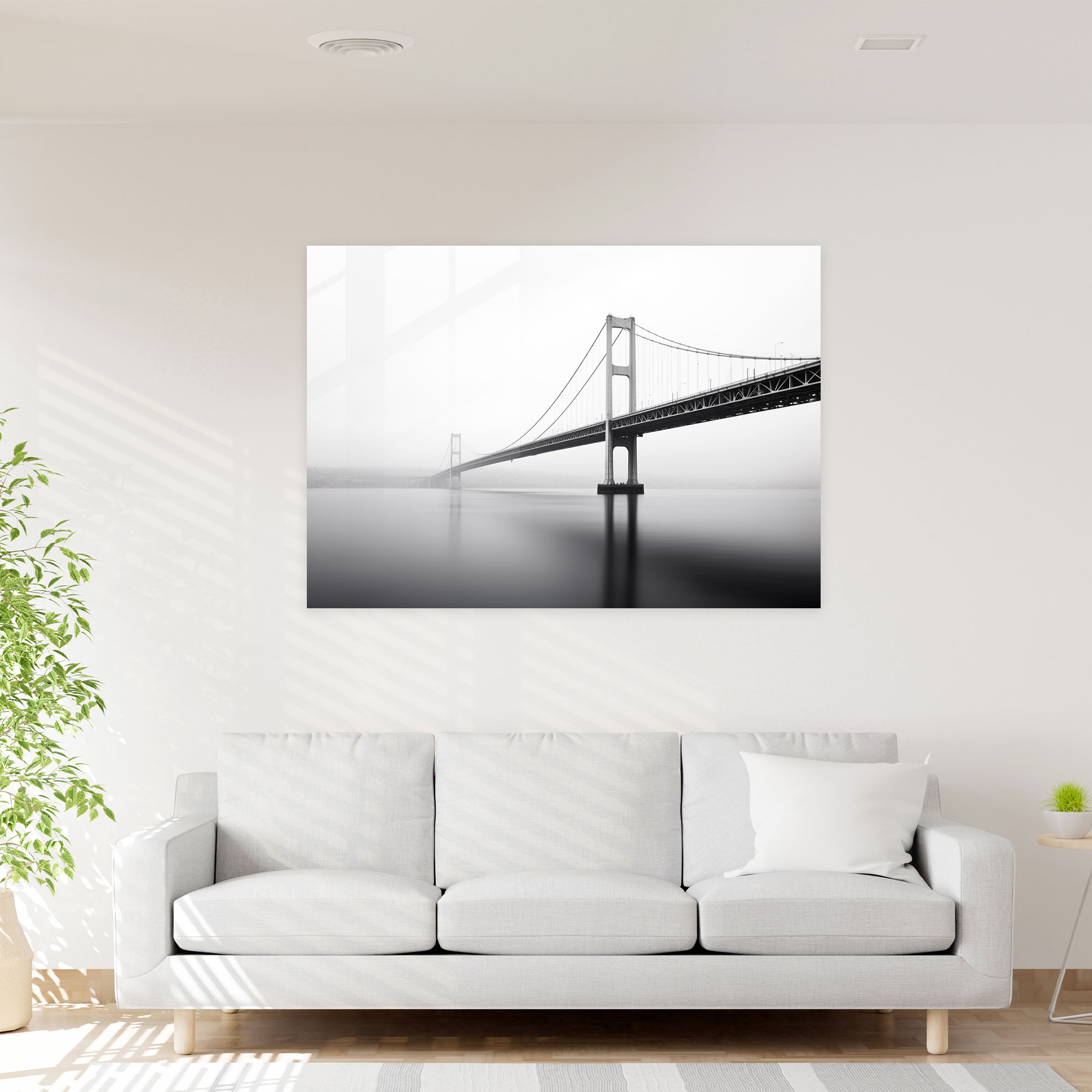 Bosphorus Bridge Glass Print - Bosphorus Bridge, Architectural Beauty, Minimalist Black And White Photograph, Home Decoration