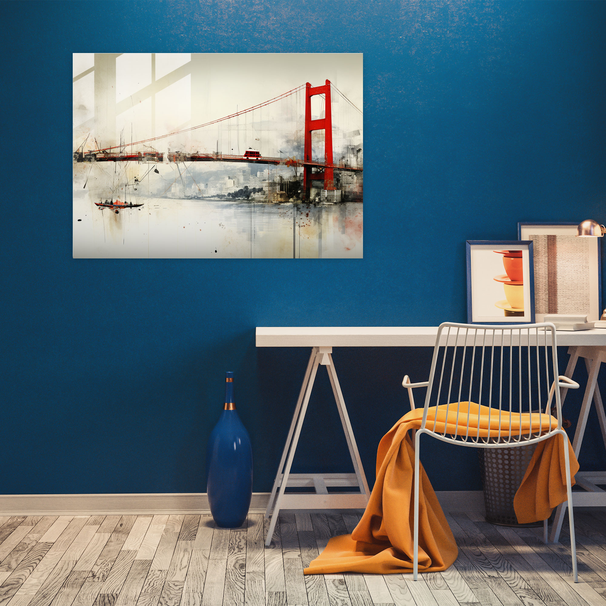Bosphorus Bridge Glass Wall Art - Bosphorus Bridge, Glass Print, Mixed Media Collage, Bosphorus Bridge