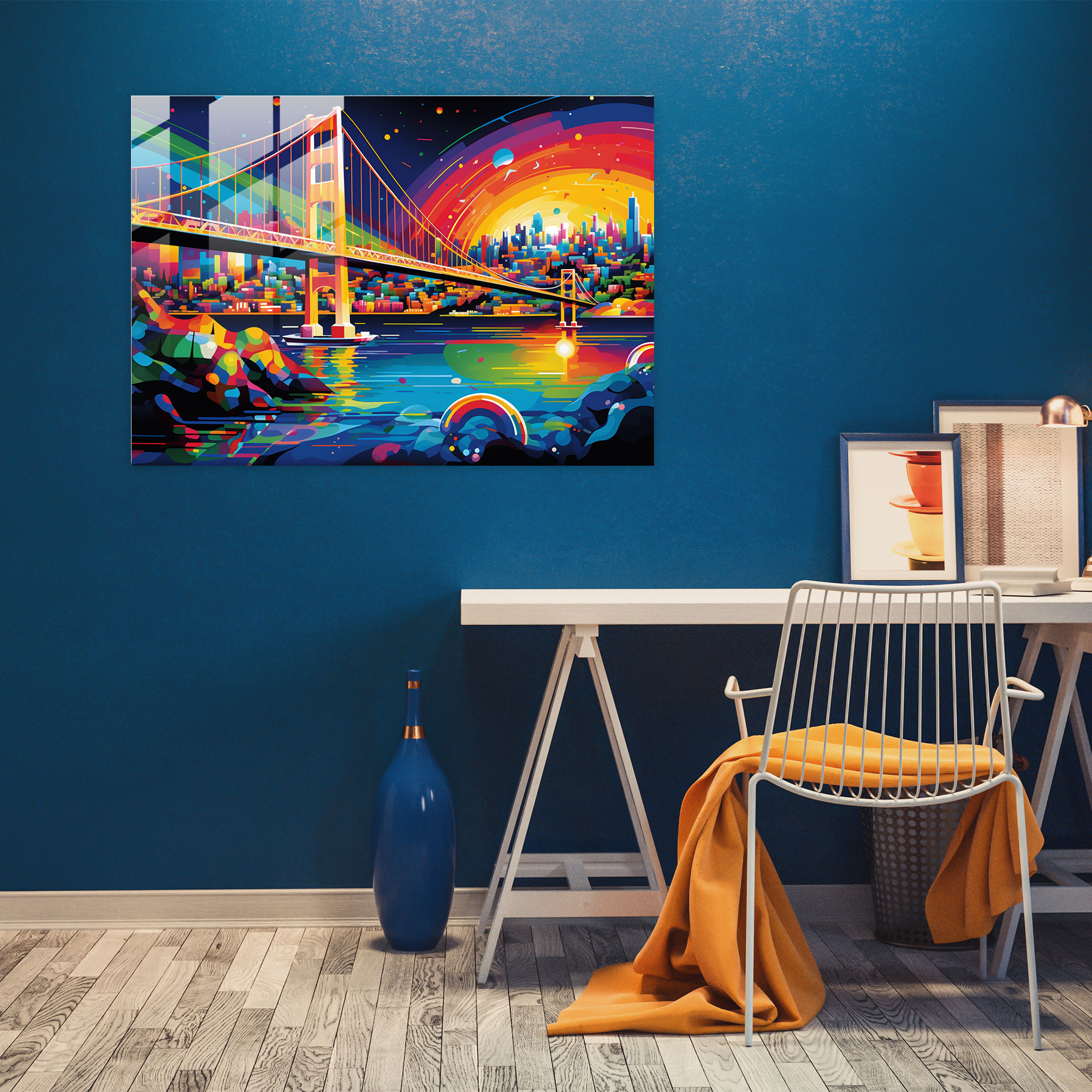 Boğaziçi Köprüsü Cam Tablo - Boğaziçi Köprüsü Cam Duvar Sanatı Enerjik Modern Sanat