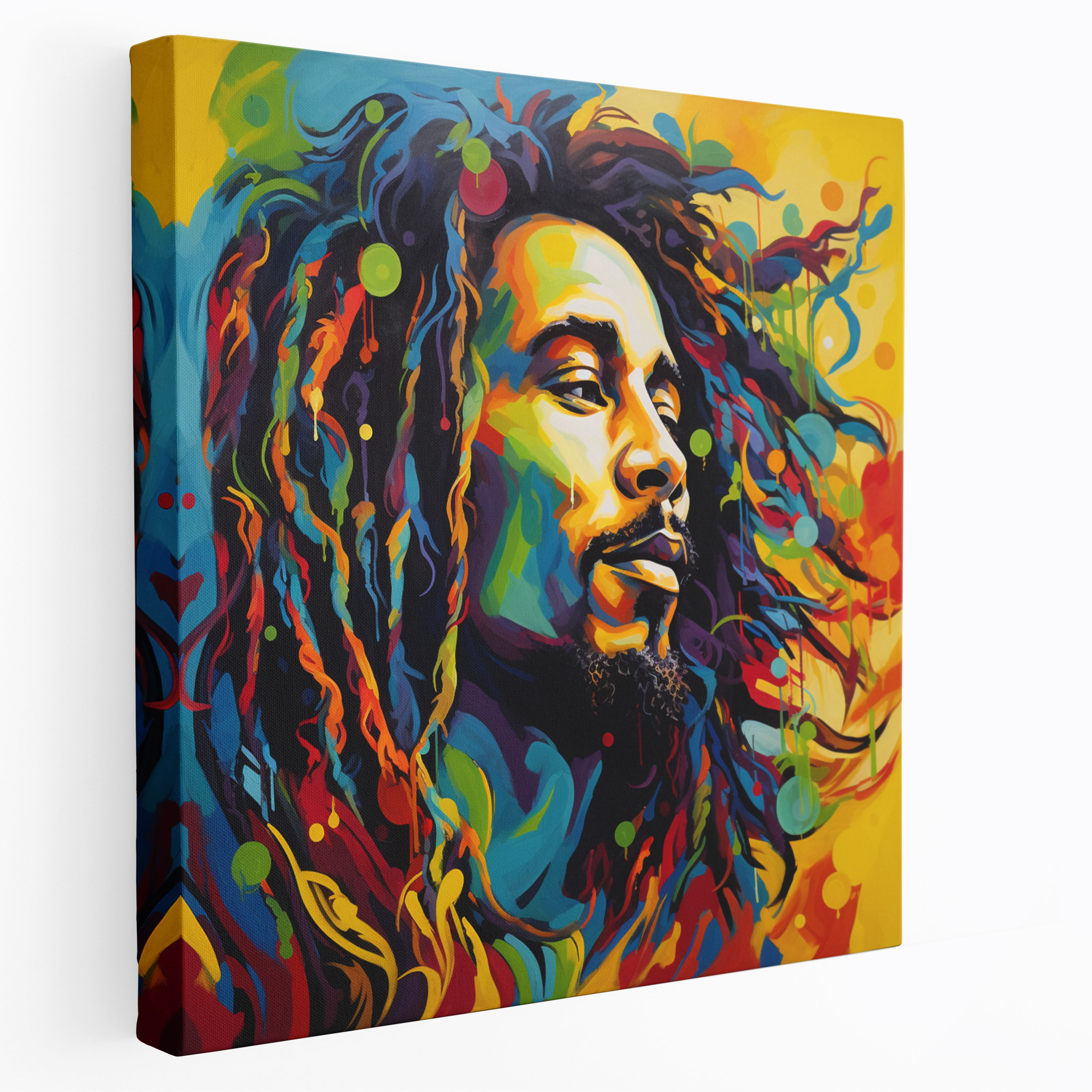 Bob Marley Kanvas Tablo Duvar Sanatı - Canlı Renkli Desenlerle Bob Marley Duvar Dekorasyonu