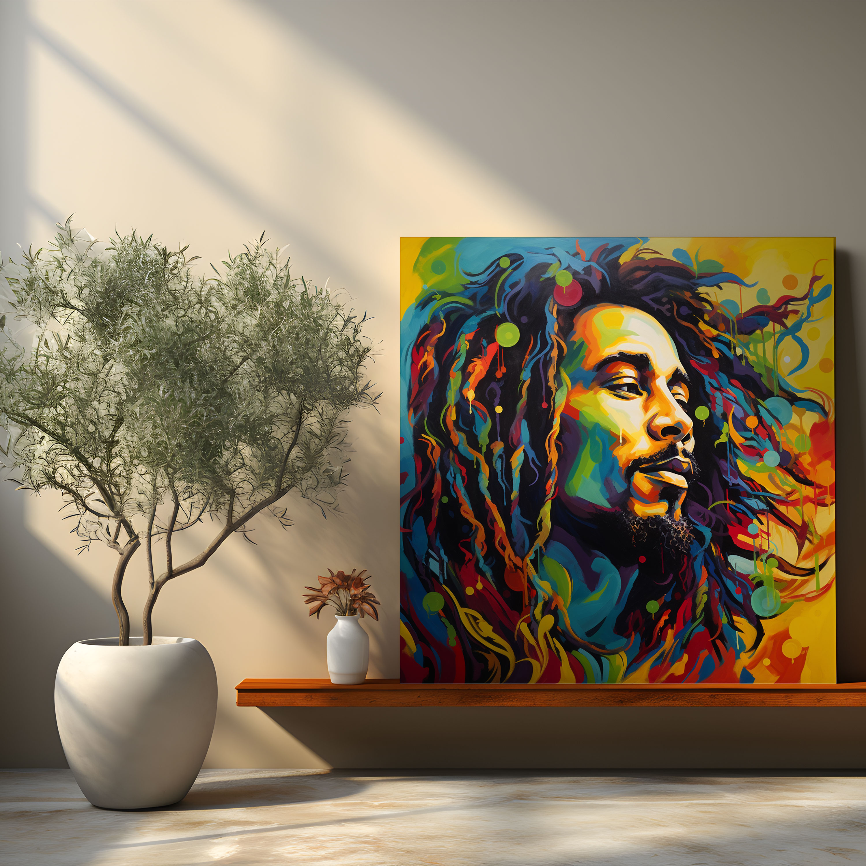 Bob Marley Kanvas Tablo Duvar Sanatı - Canlı Renkli Desenlerle Bob Marley Duvar Dekorasyonu