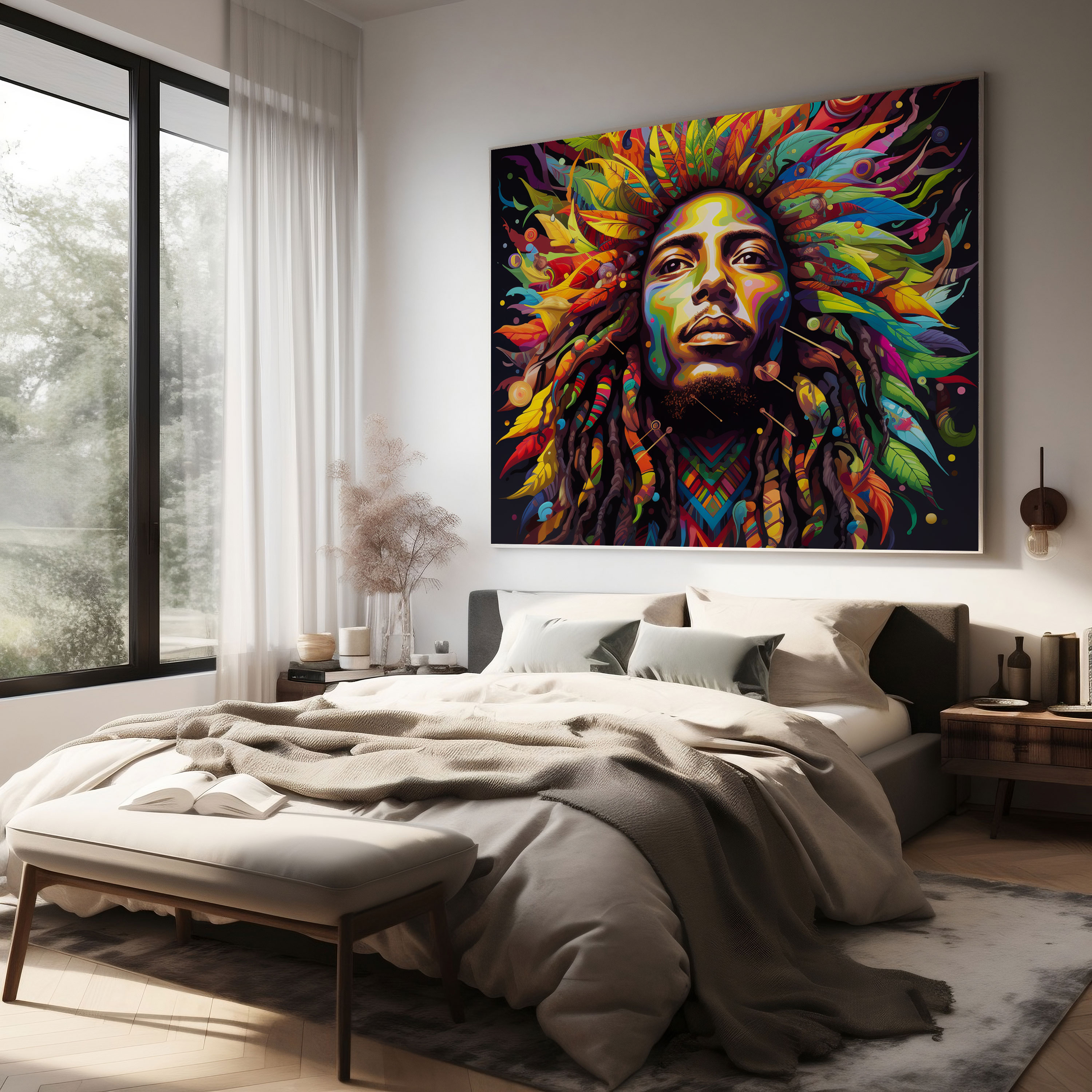Bob Marley Psychedelic Canvas Print - Bob Marley, Home Decoration, Bob Marley, Energy
