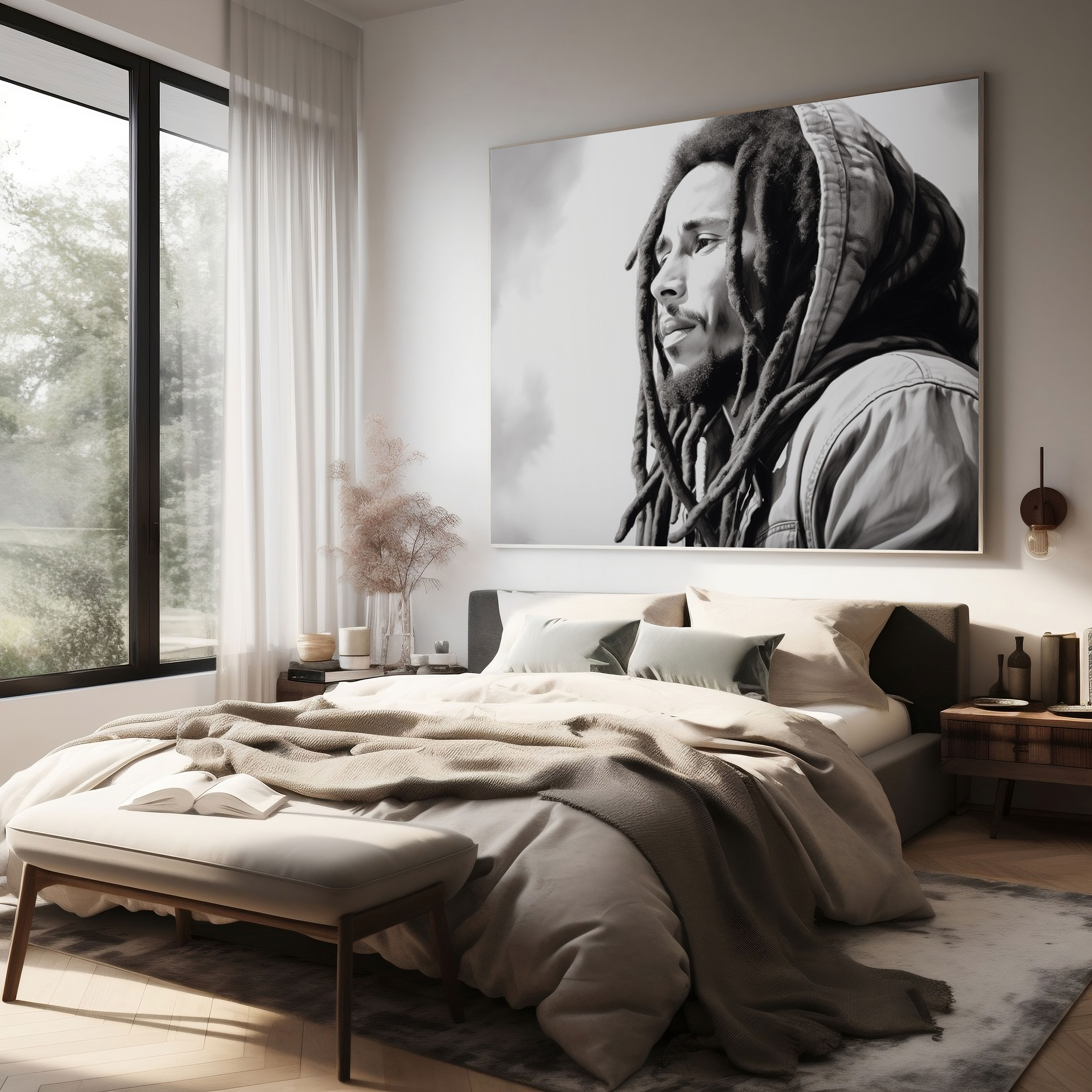 Bob Marley Canvas Art - Bob Marley, Canvas Wall Art, Black And White, Soulful Gaze