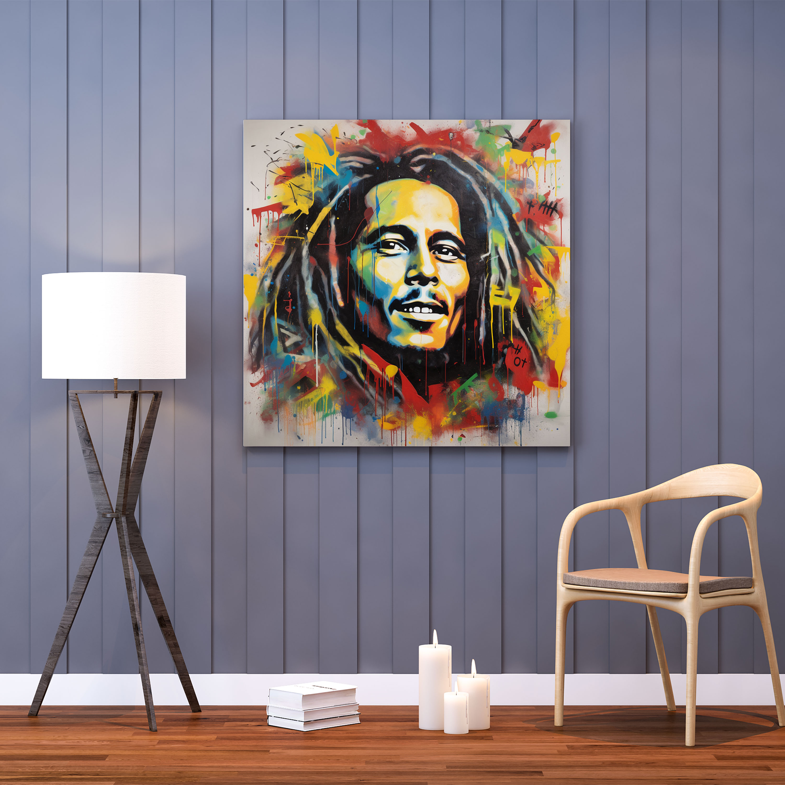 Bob Marley Wall Art - Bold Graffiti Portrait - Bob Marley, Wall Art, Vibrant Colors, Canvas Print