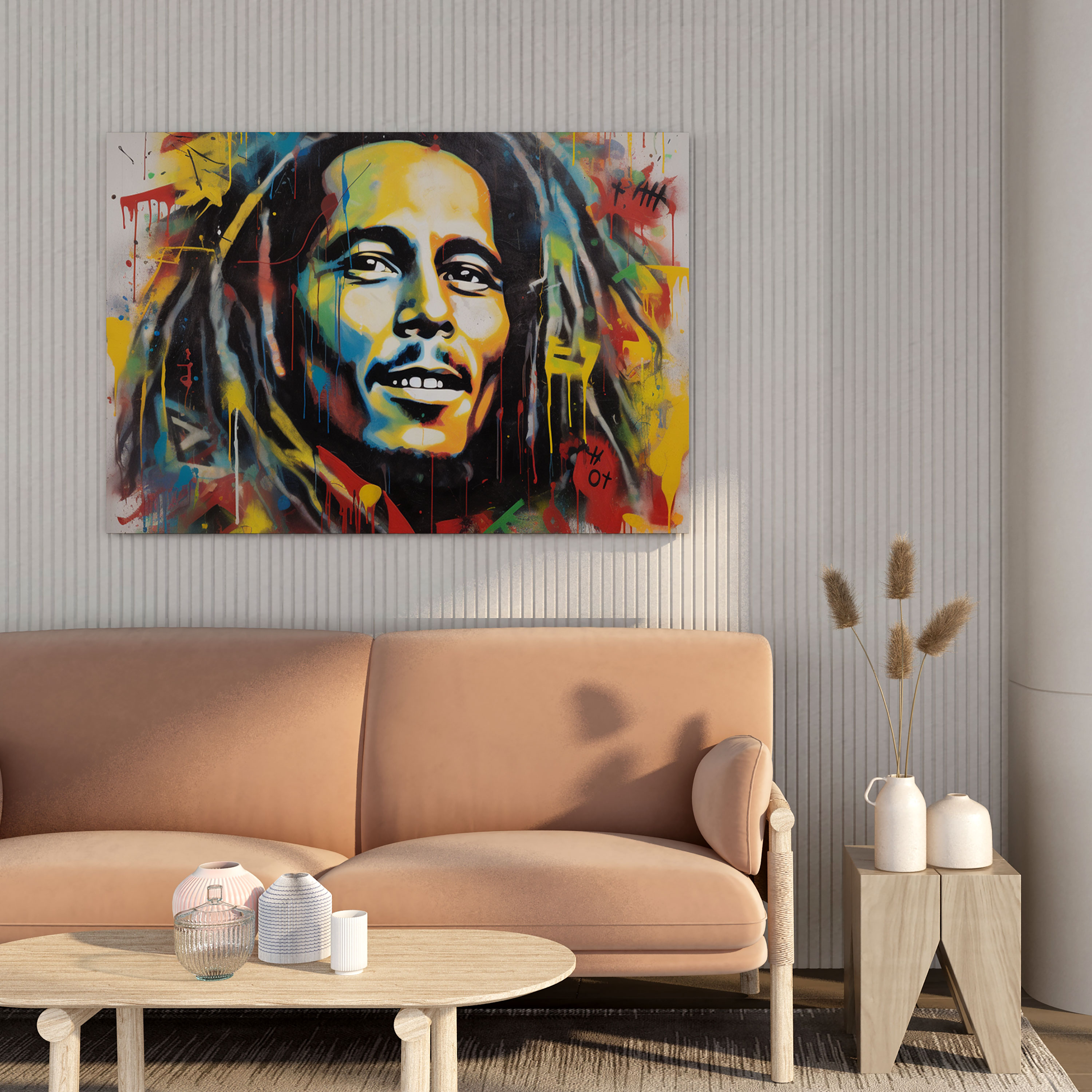 Bob Marley Wall Art - Bold Graffiti Portrait - Bob Marley, Wall Art, Vibrant Colors, Canvas Print