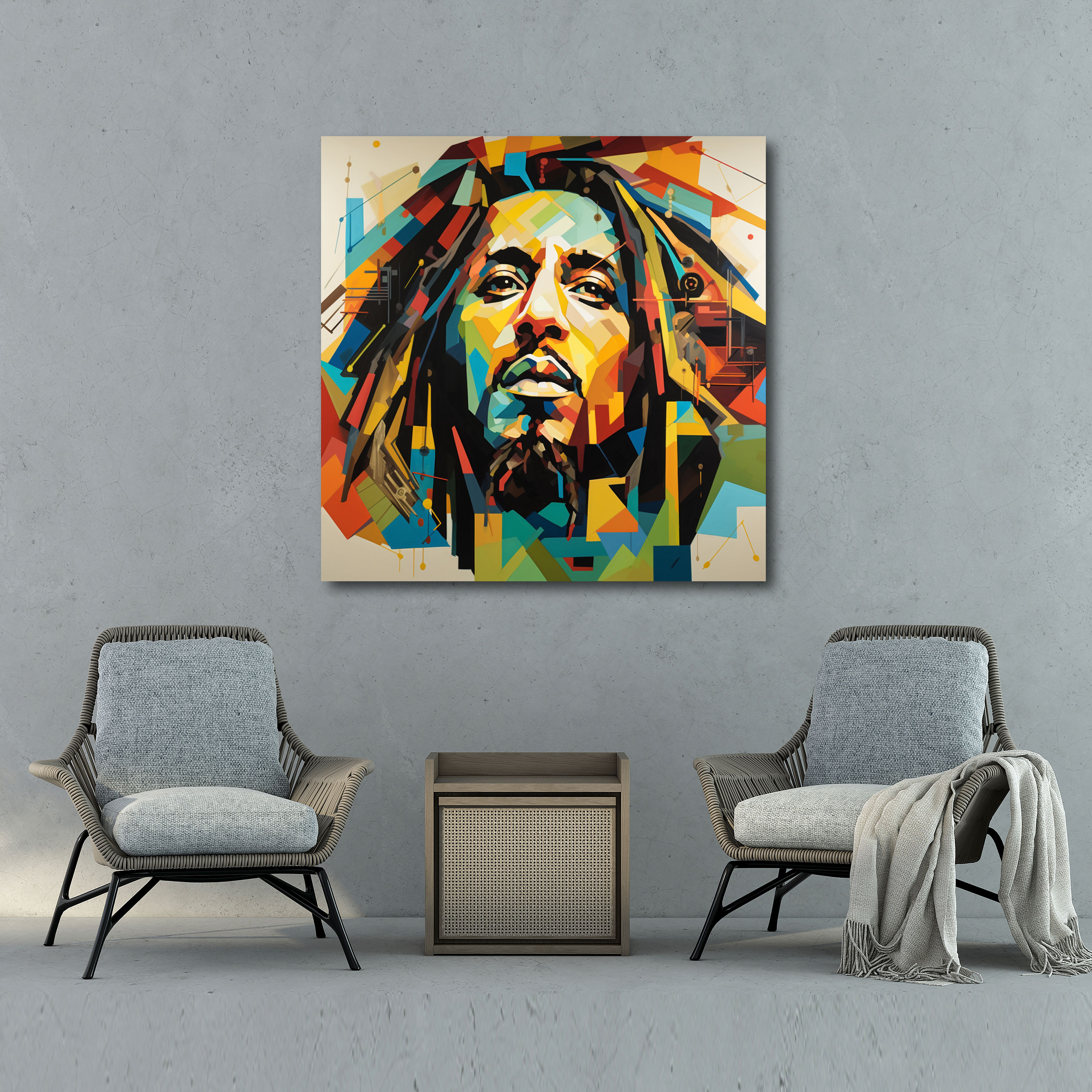 Bob Marley Wall Art - Geometric Abstract Canvas Print - Bob Marley, Wall Art, Artistic Flair, Home Decoration