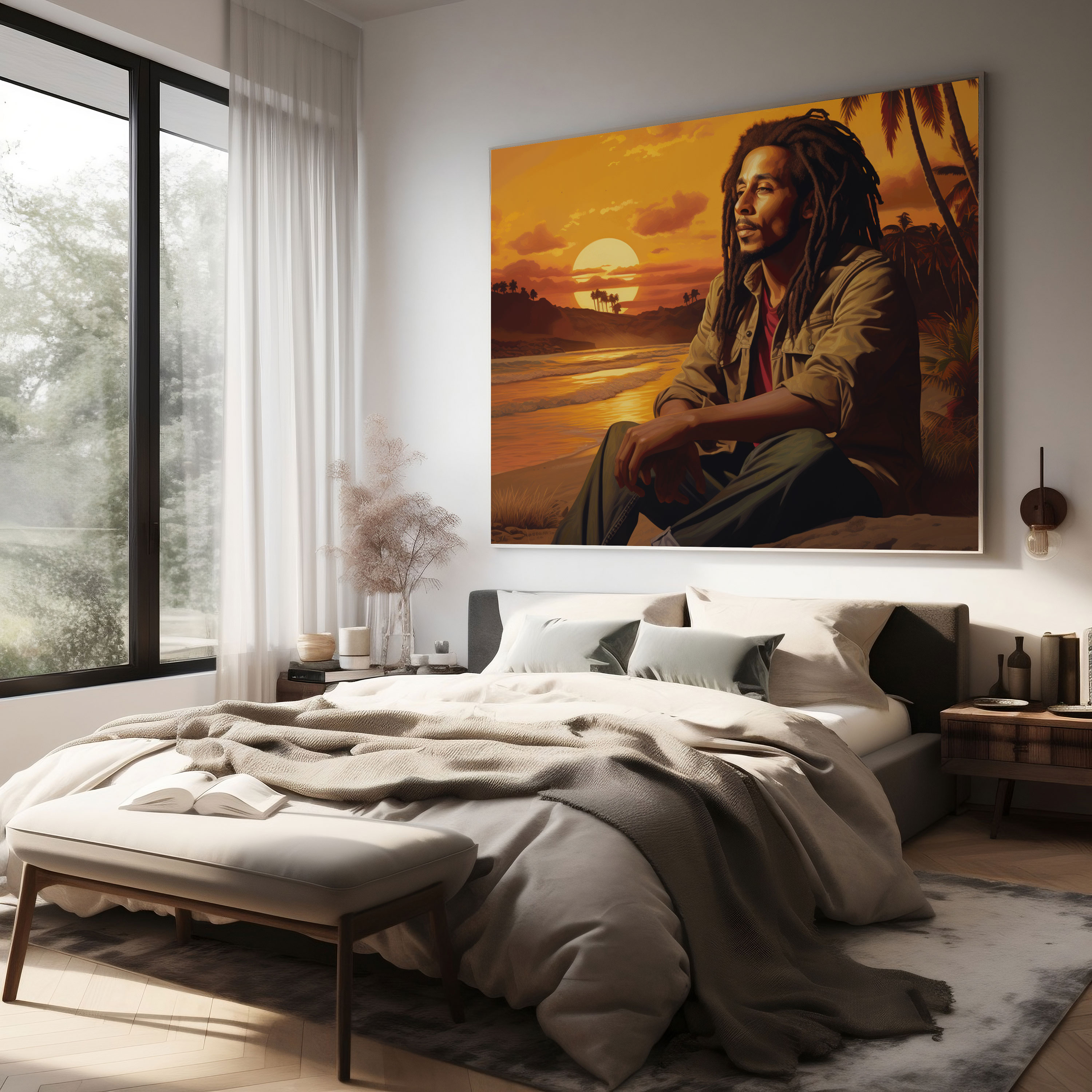 Bob Marley Canvas Print - Tropical Sunset Wall Decoration - Bob Marley, Bob Marley, Canvas Print, Palm Trees