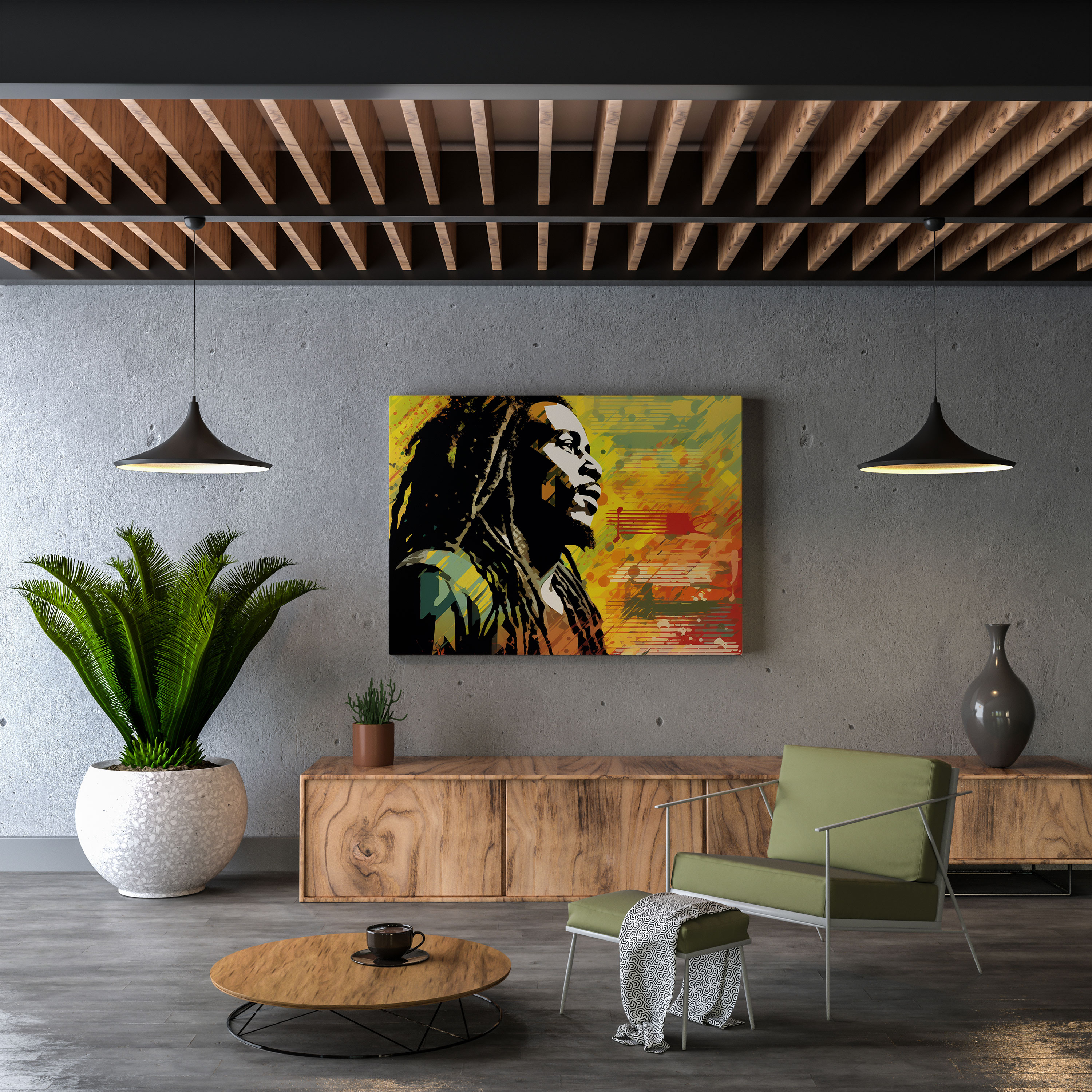 Bob Marley Wandkunst - Musikalische Vibes Leinwandbild - Silhouette Dekoration für Zuhause
