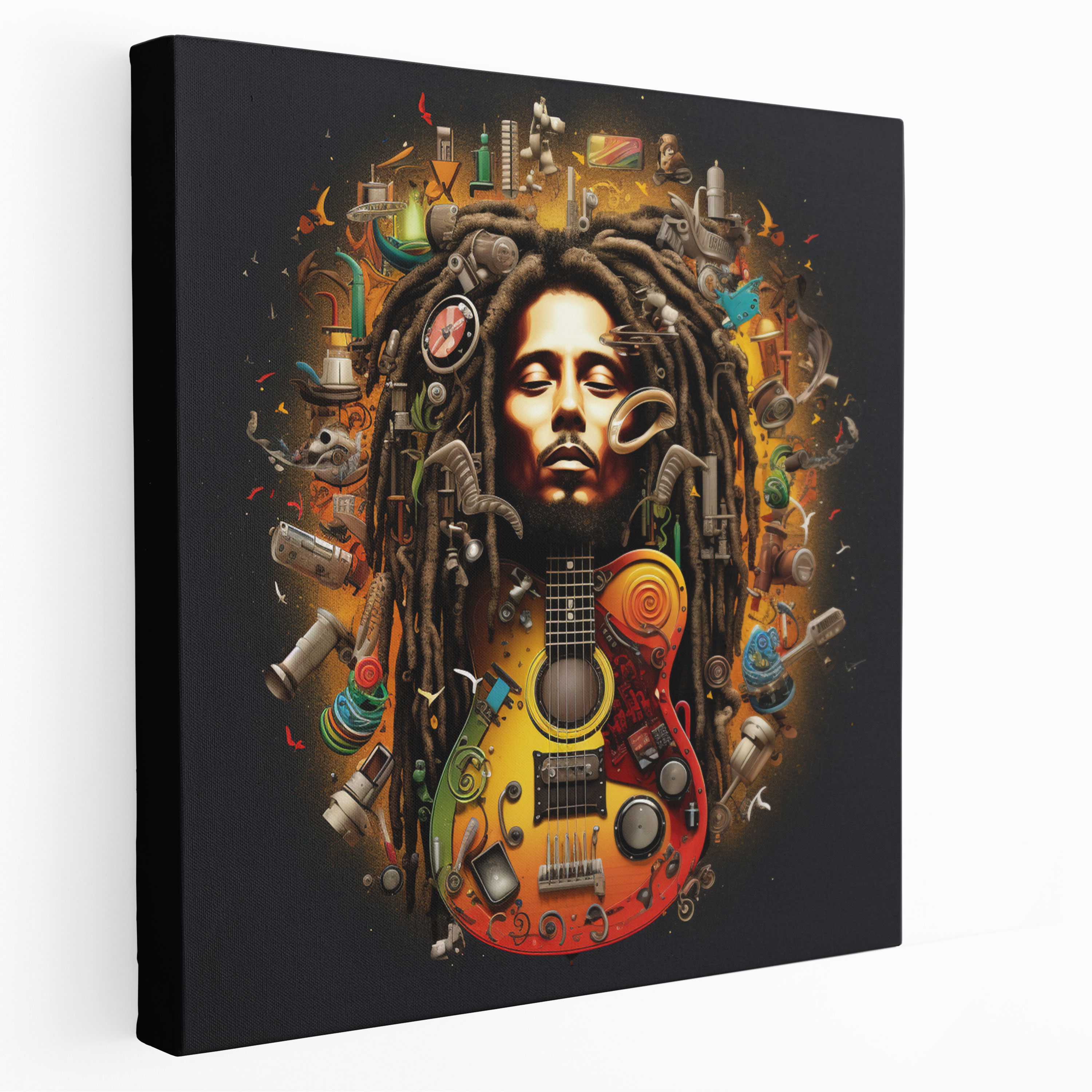 Bob Marley Wall Decoration - Reggae Symbols Canvas Print - Bob Marley, Wall Decoration, Musical Instruments, Wall Art