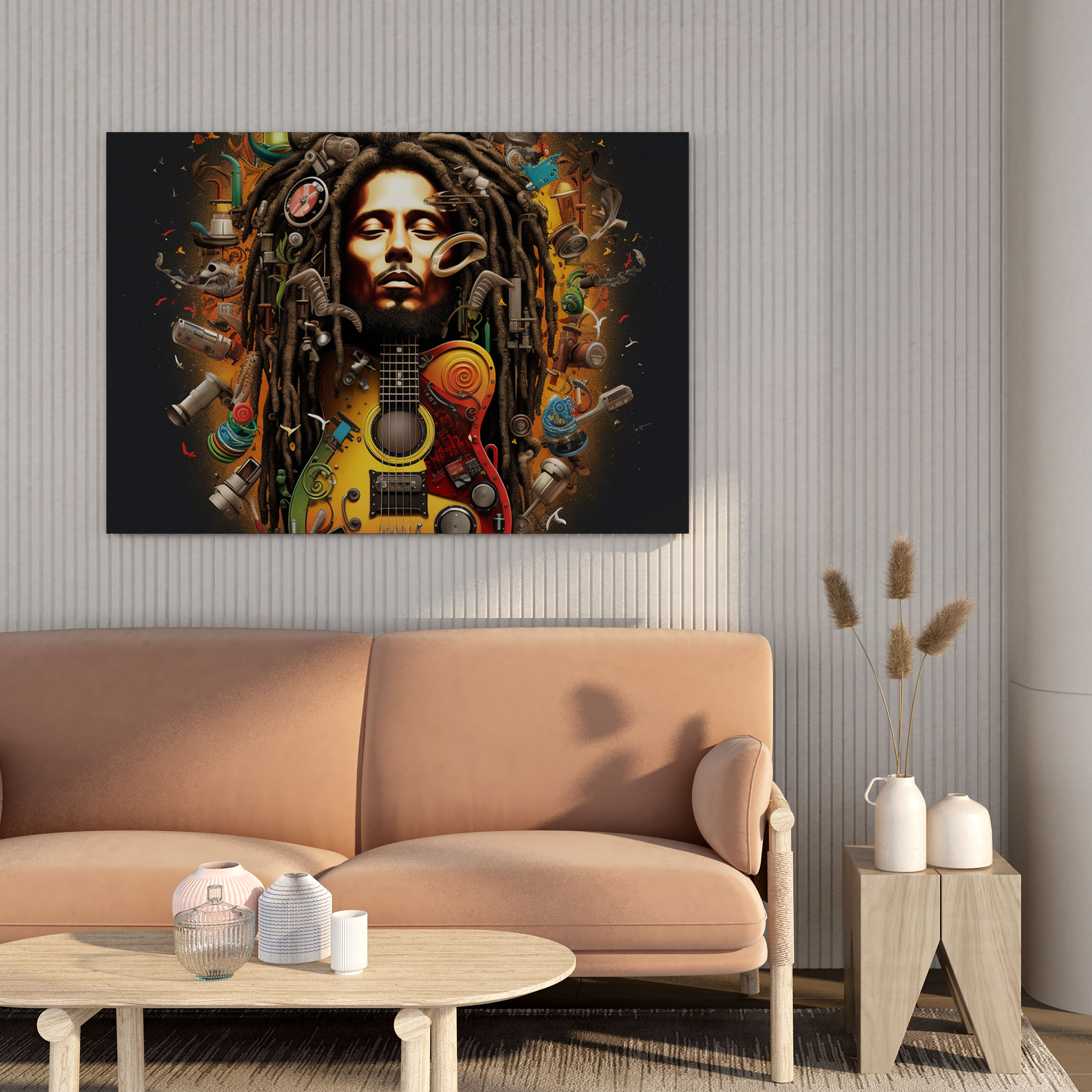 Bob Marley Wall Decoration - Reggae Symbols Canvas Print - Bob Marley, Wall Decoration, Musical Instruments, Wall Art