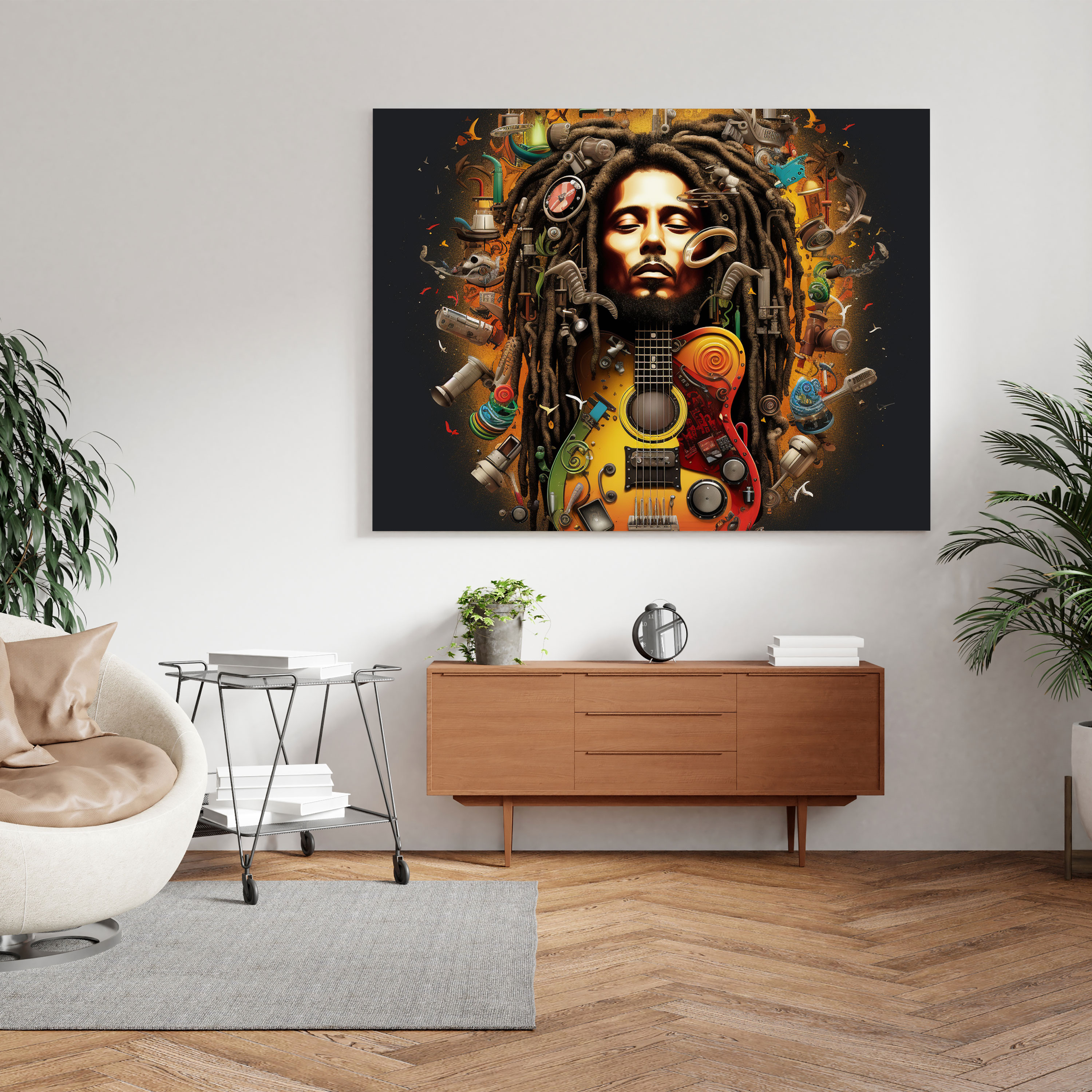 Bob Marley Wall Decoration - Reggae Symbols Canvas Print - Bob Marley, Wall Decoration, Musical Instruments, Wall Art