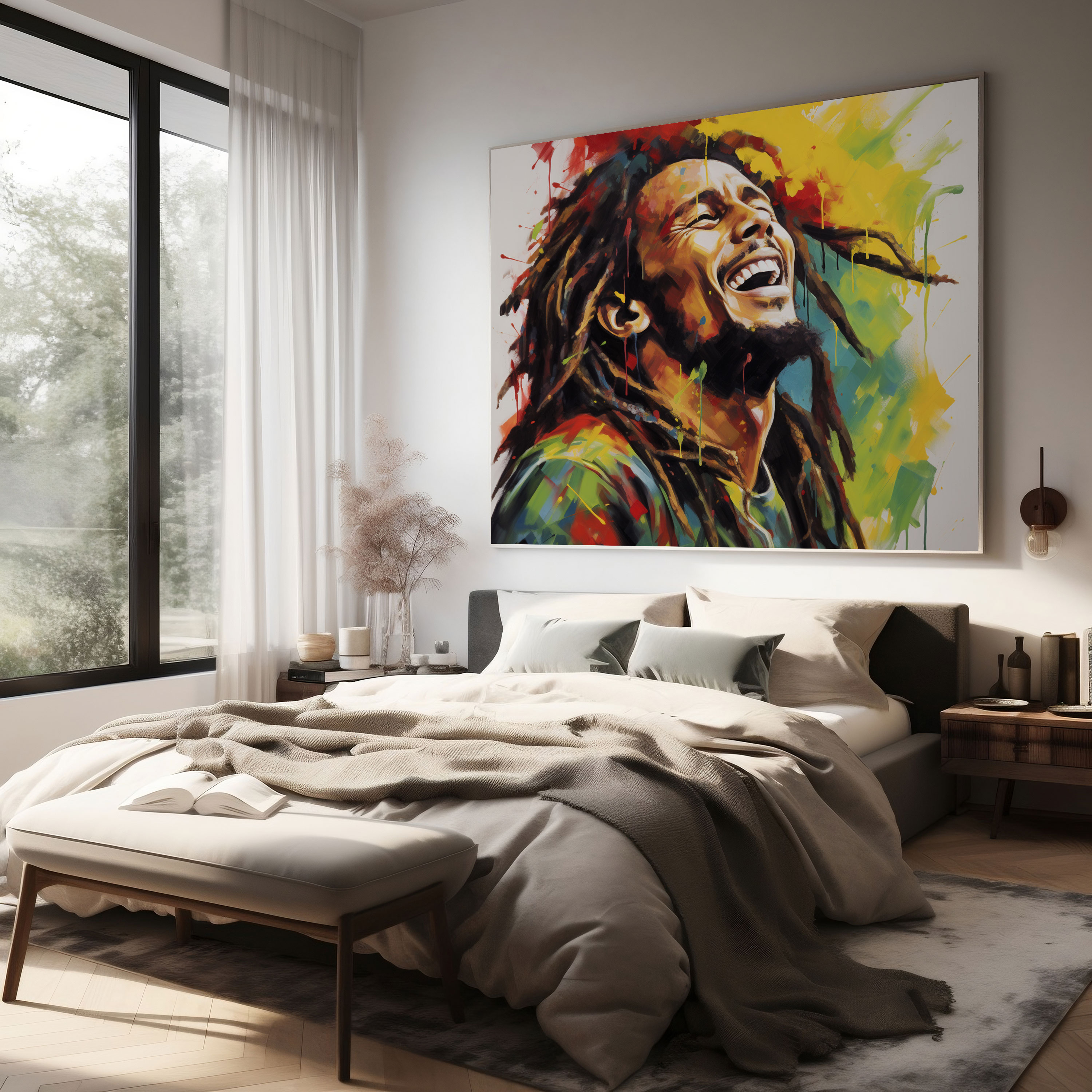 Bob Marley Wandkunst - Rasta-inspiriertes Leinwandbild - Lebendige Farben Wanddekoration
