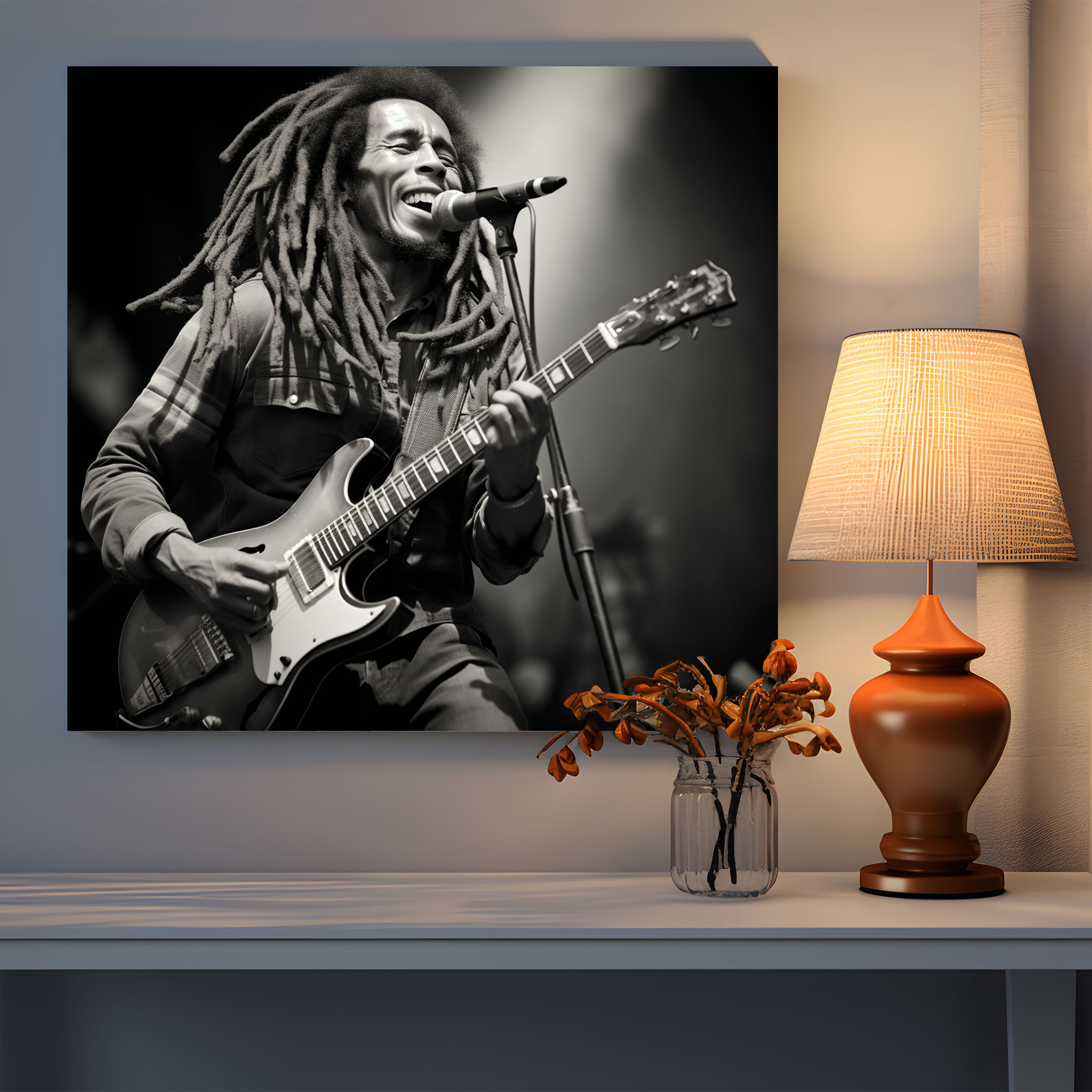 Bob Marley Canvas Print - Black And White Music Wall Art - Bob Marley, Wall Art, Music Enthusiast, Touch Of Red