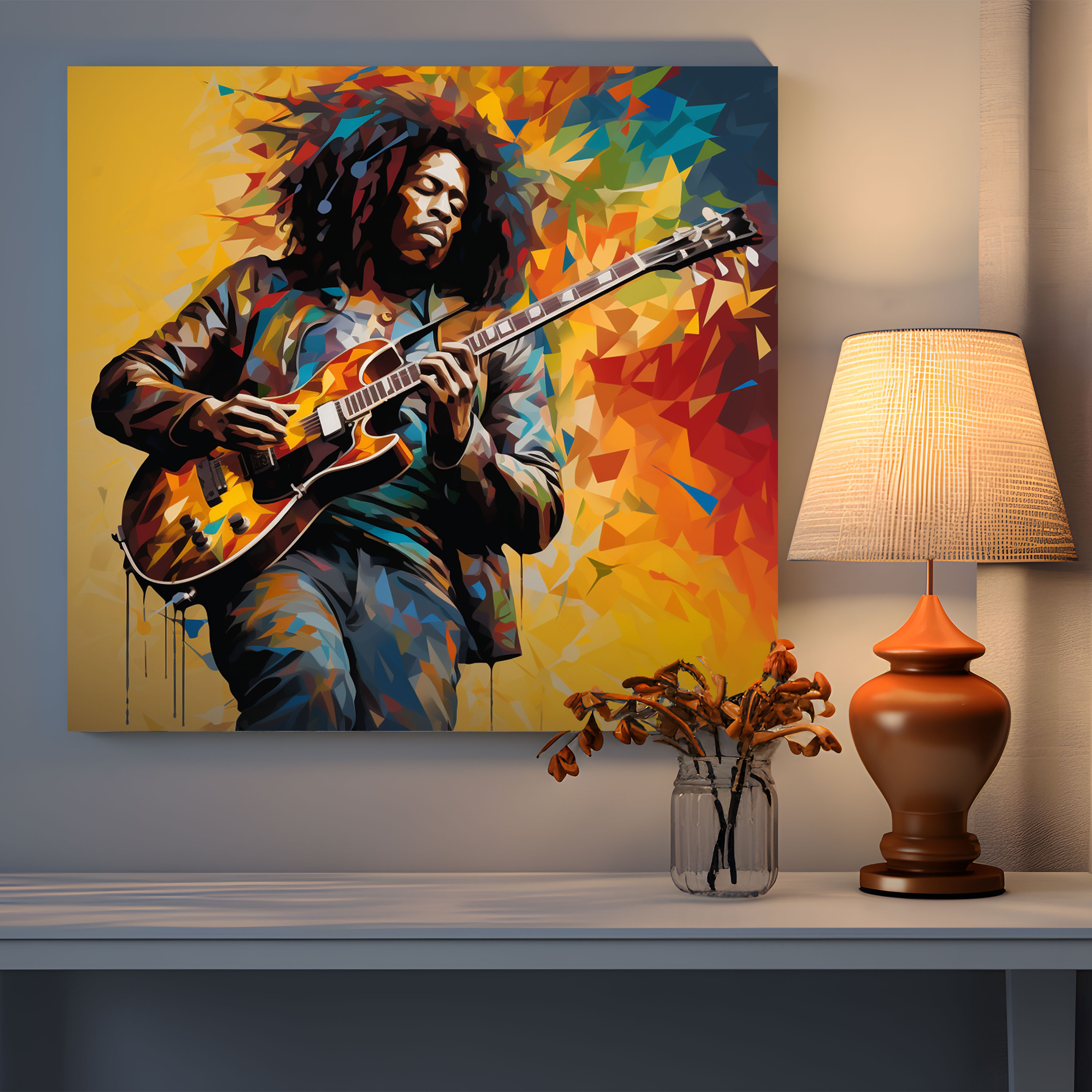 Bob Marley Wall Decoration - Colorful Guitar Canvas Print - Bob Marley, Rhythmic Energy, Canvas Wall Art, Wall Decoration