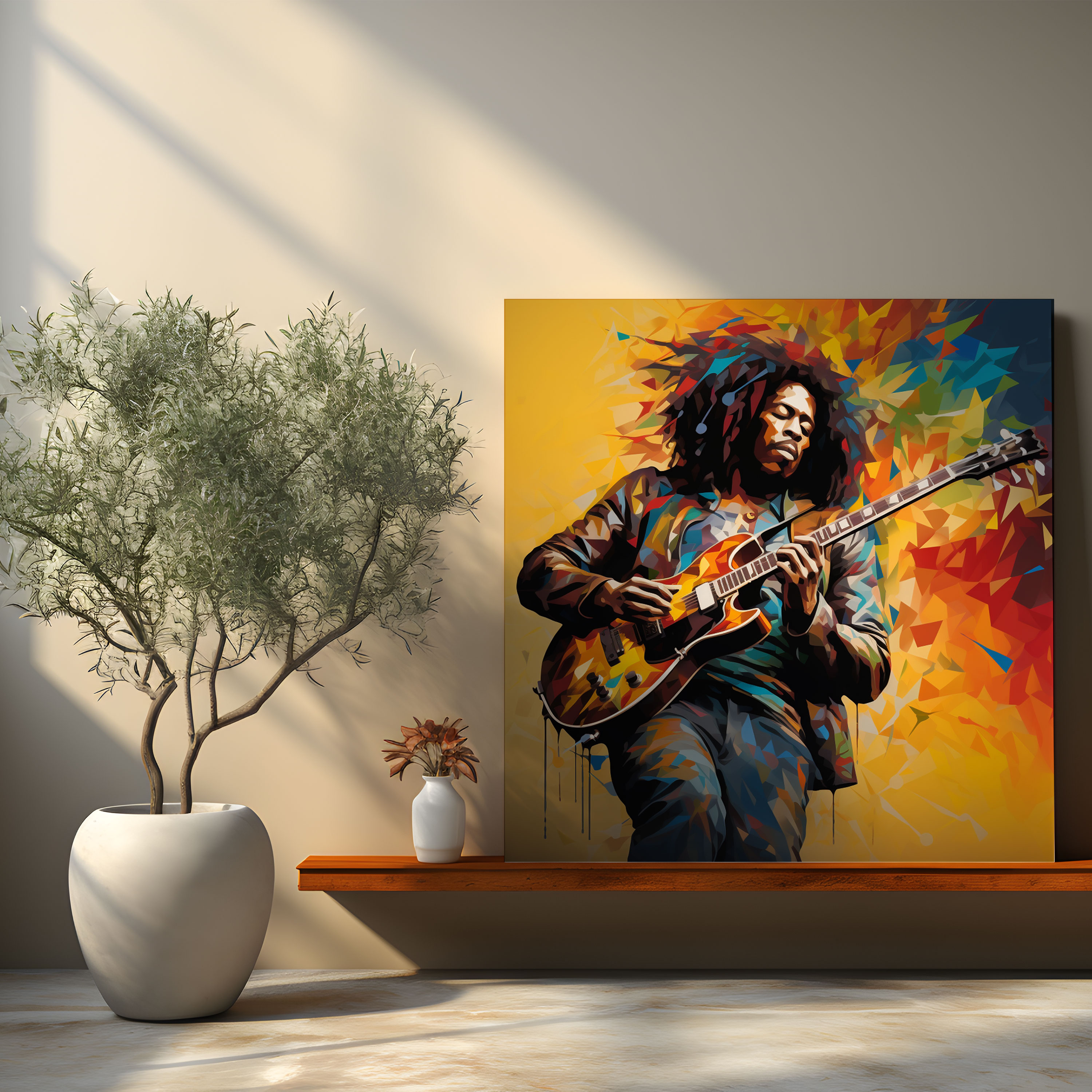 Bob Marley Wall Decoration - Colorful Guitar Canvas Print - Bob Marley, Rhythmic Energy, Canvas Wall Art, Wall Decoration