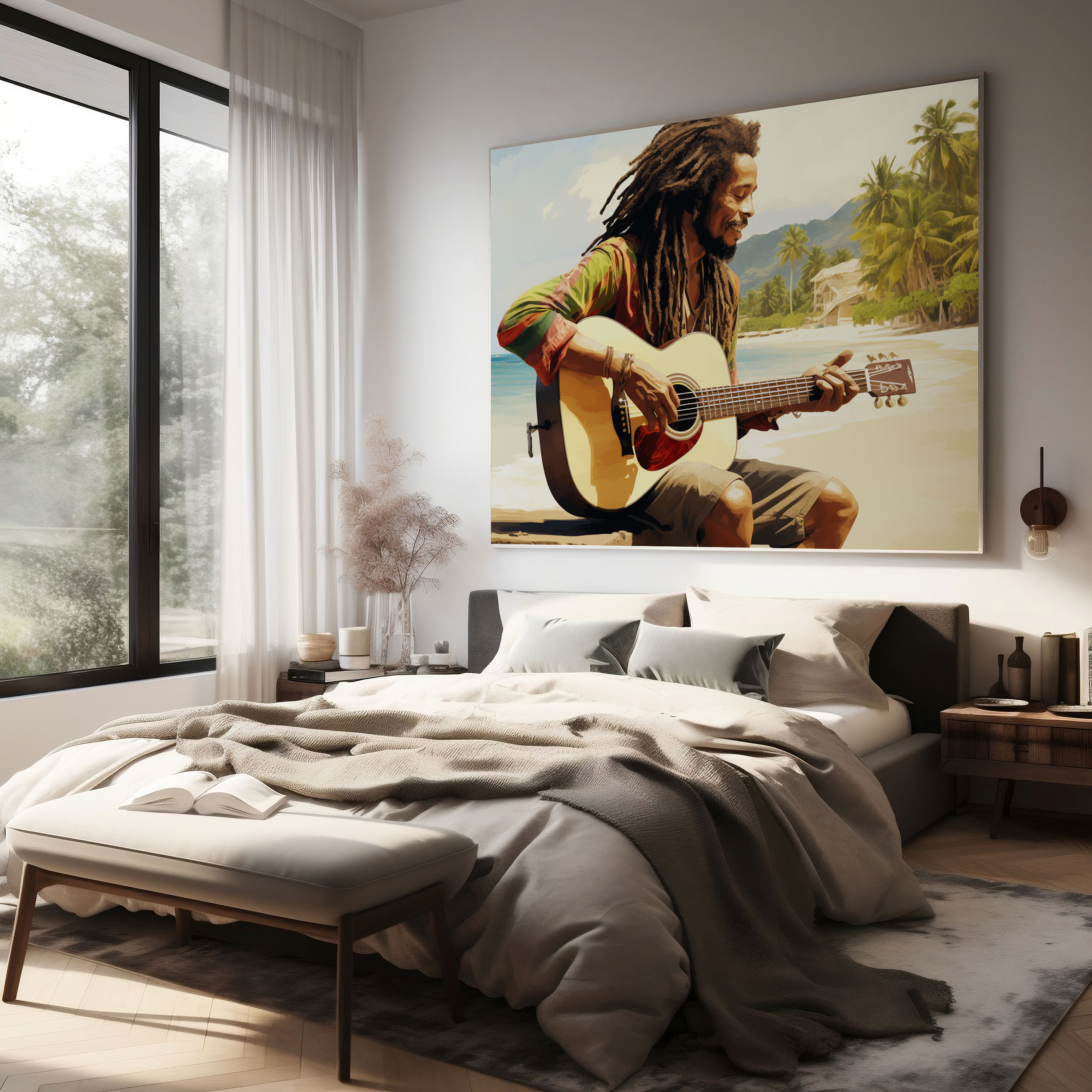 Bob Marley Wandkunst - Tropische Gitarre Leinwandbild - Wanddekoration Wohnkultur