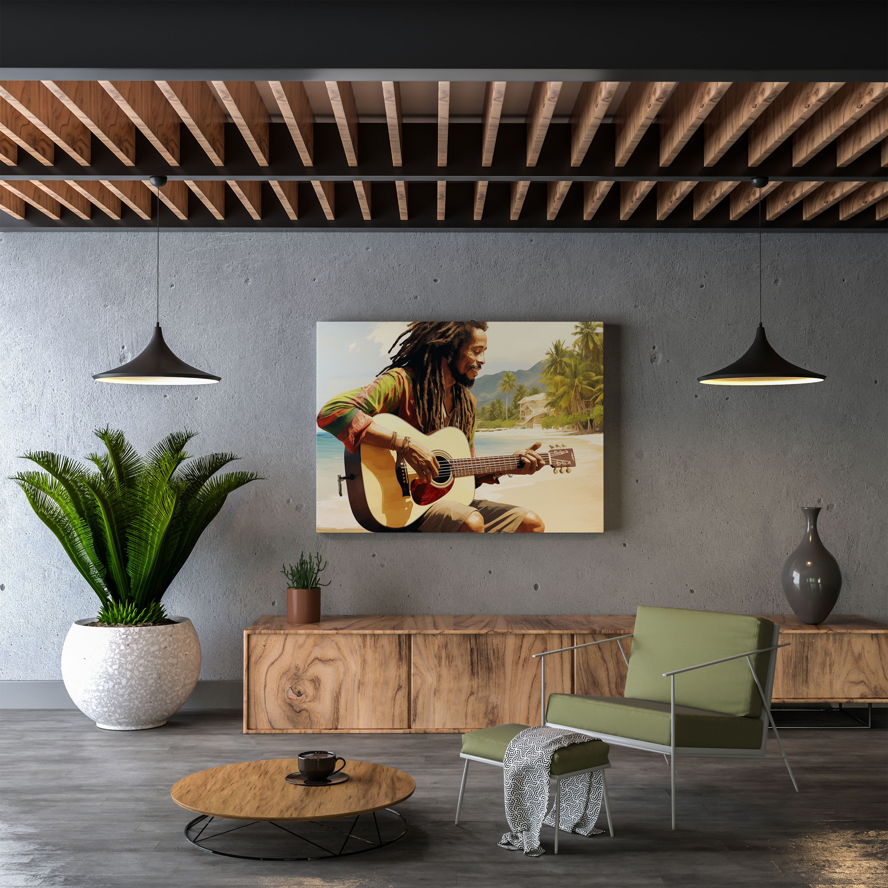 Bob Marley Wandkunst - Tropische Gitarre Leinwandbild - Wanddekoration Wohnkultur