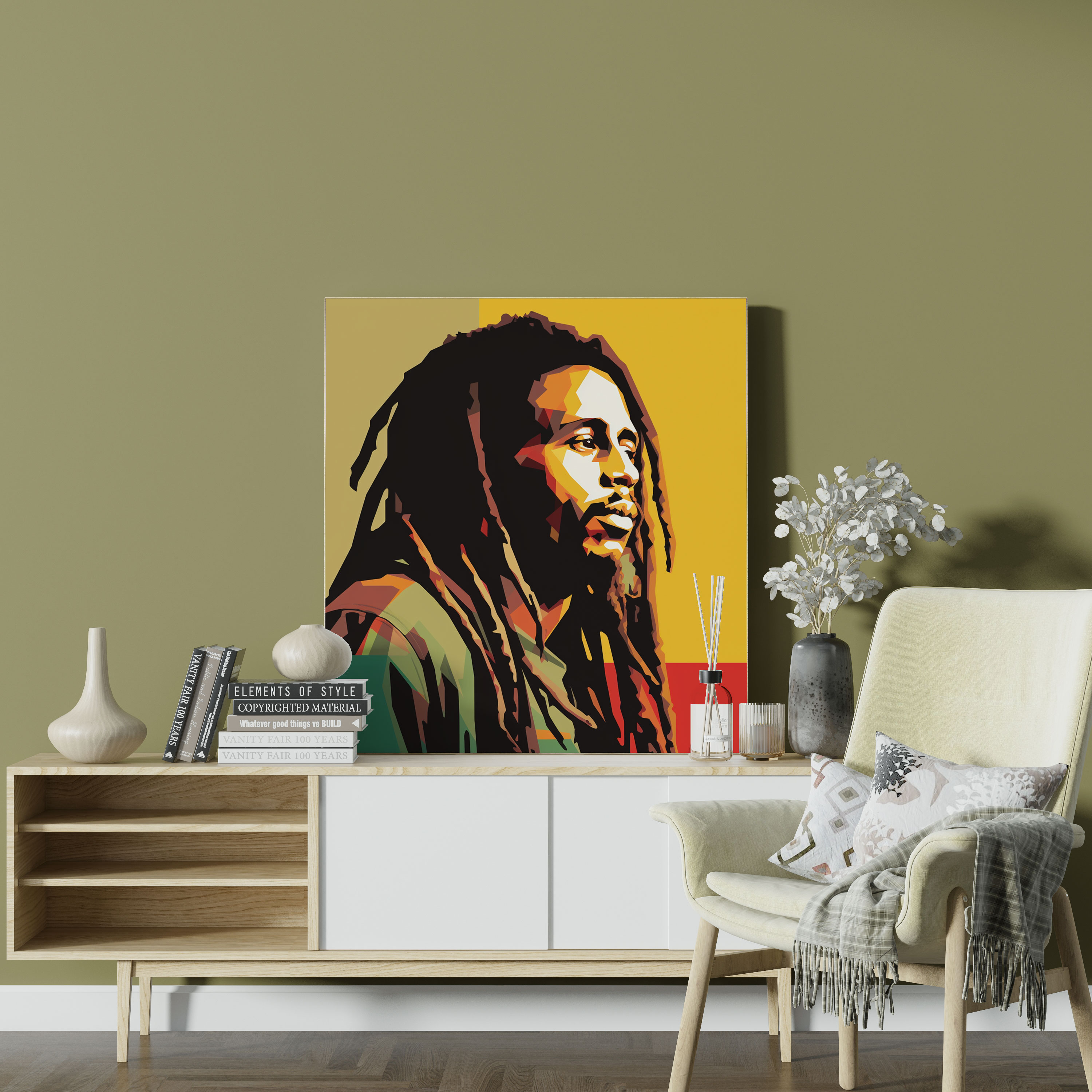 Bob Marley Minimalist Canvas Print - Bob Marley, Clean Lines, Home Decoration, Silhouette