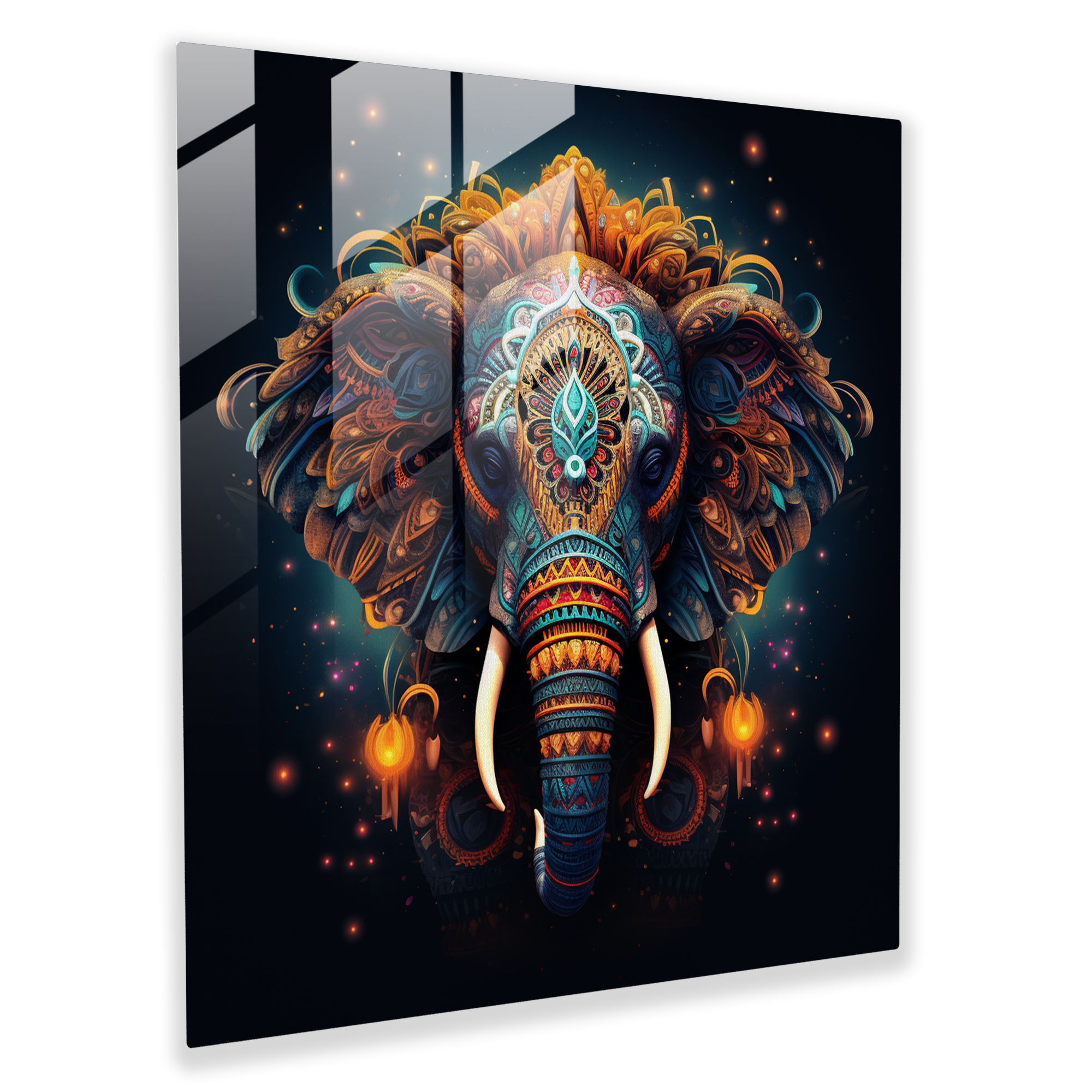 Bohemian Elephant Glass Print - Bohemian, Boho-Inspired Digital Artwork, Bohemian Vibes, Wall Decoration