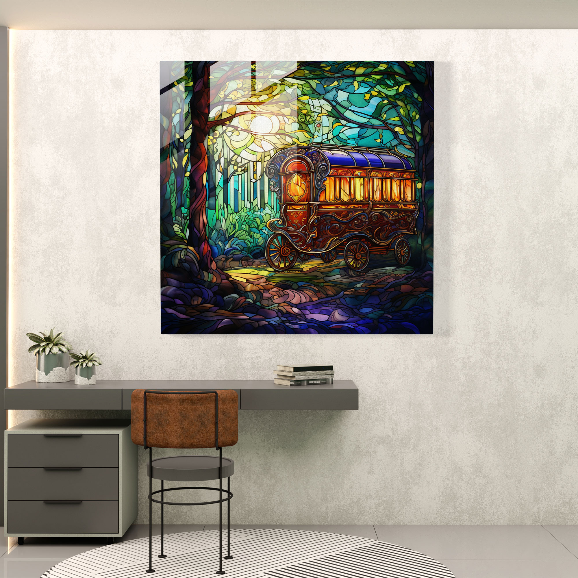 Bohemian Gypsy Caravan Glass Print - Bohemian, Modern Art, Gypsy Caravan, Glass Wall Art