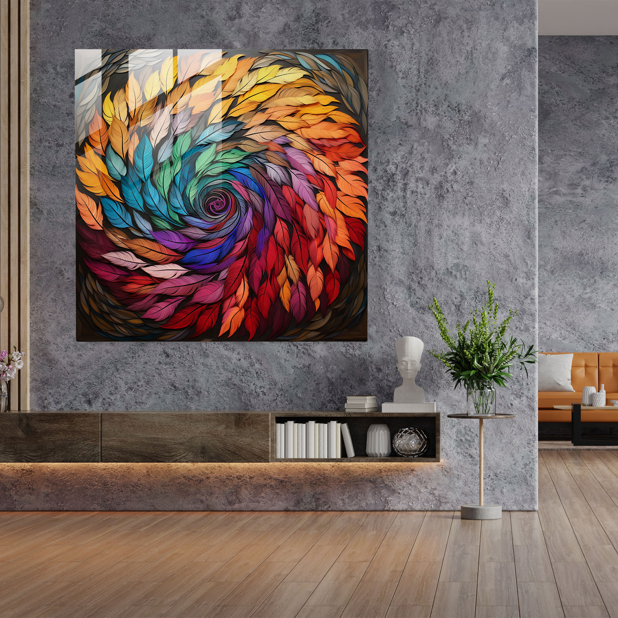 Bohemian Feathers Glass Print - Bohemian, Feathers, Abstract, Modern Art