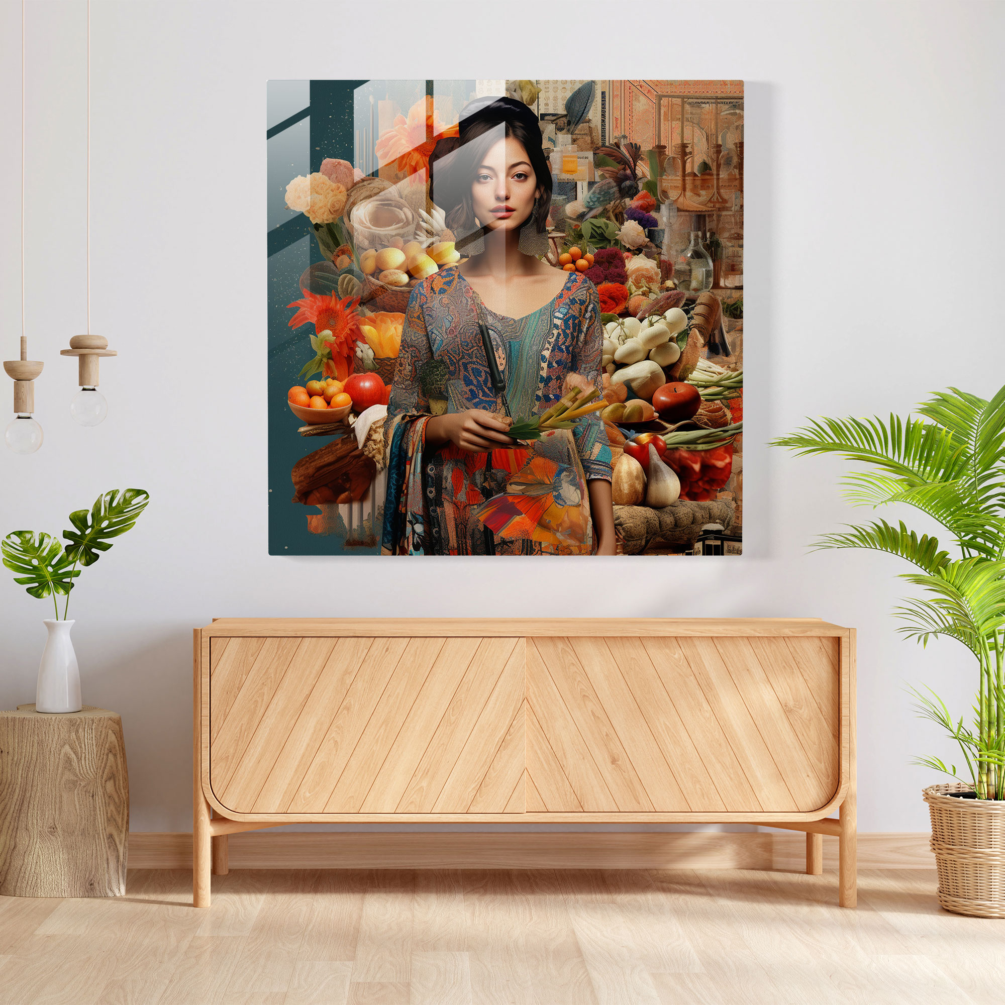 Bohemian Bazaar Glass Print - Bohemian, Digital Collage, Glass Print, Vibrant Textiles
