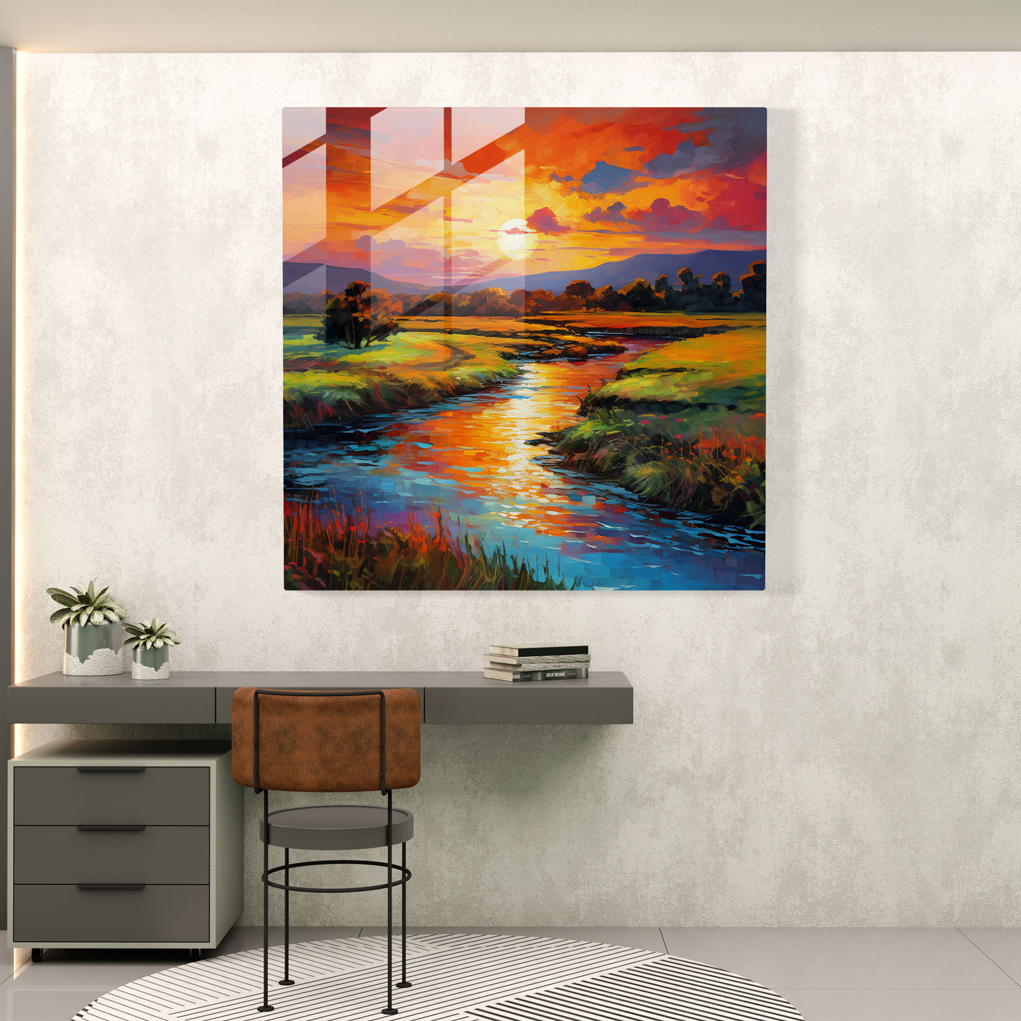 Bohemian Serenity Glass Print - Bohemian, Home Decoration, Glass Wall Art, Impressionist Painting
