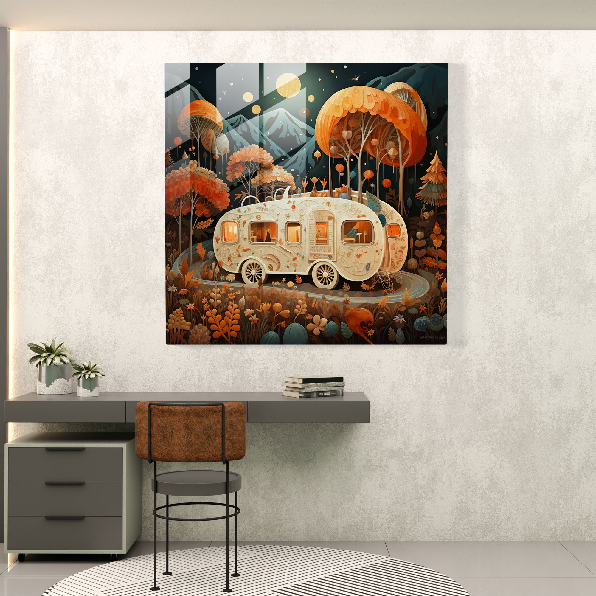 Bohemian Caravan Glass Print - Bohemian, Modern Art, Glass Art, Bohemian