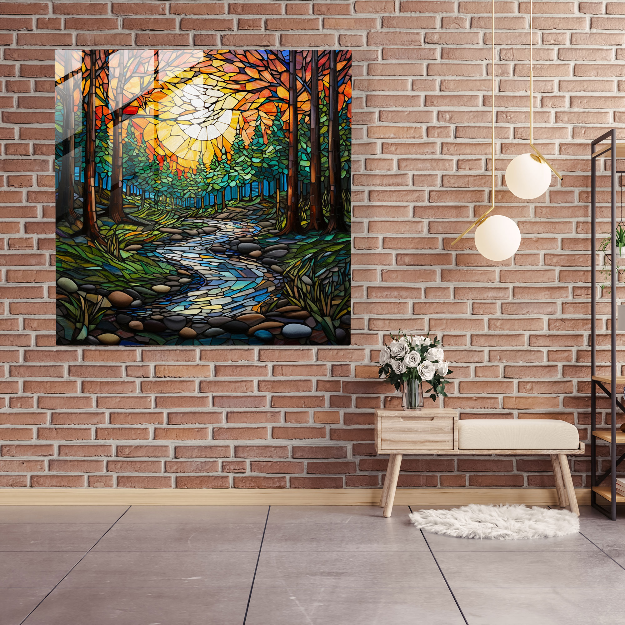 Bohem Ormanı Cam Tablo - Bohem Lekeli Cam Mozaik Modern Sanat Duvar Dekorasyonu