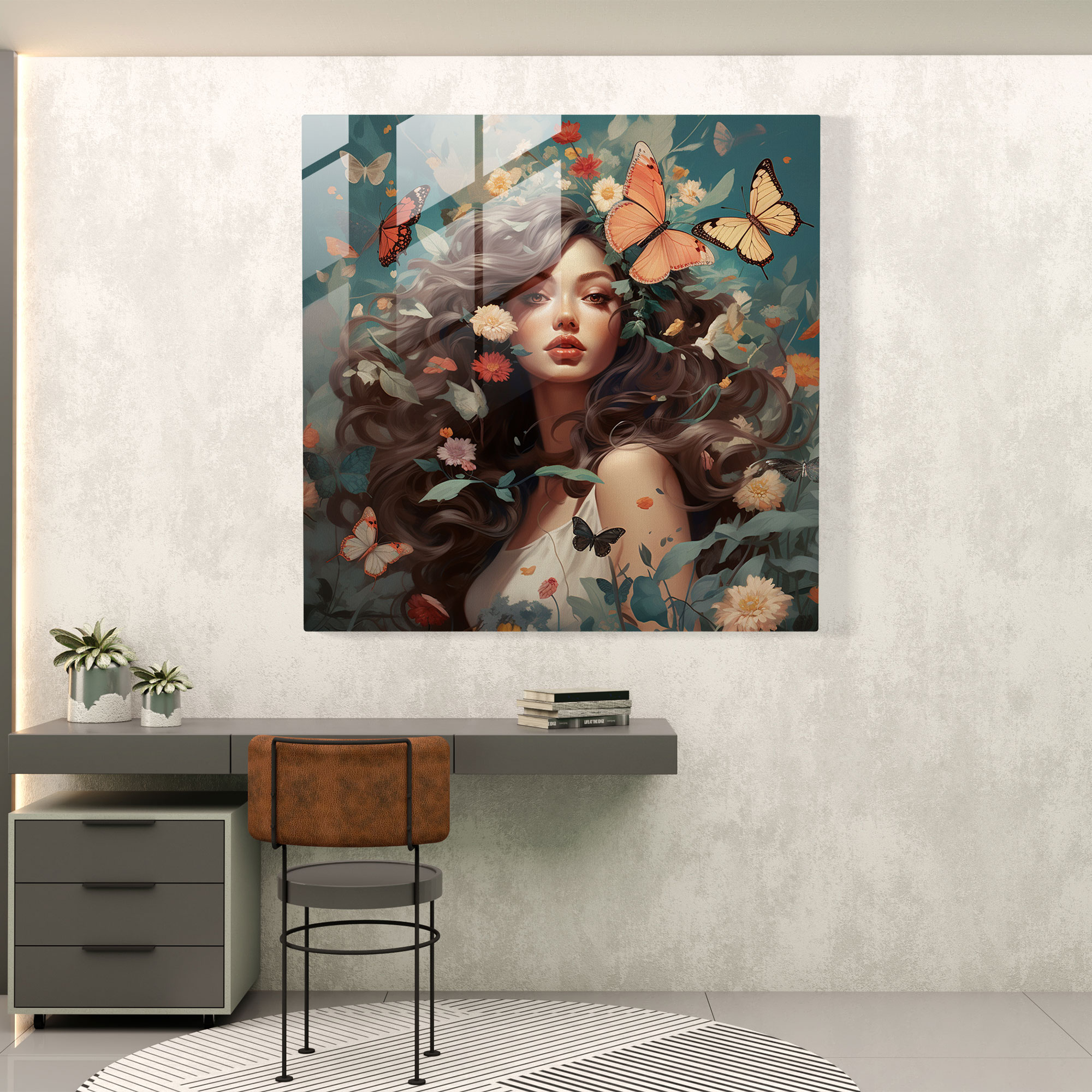 Bohemian Blossoms Glass Print - Bohemian, Glass Art, Digital Illustration, Modern Art