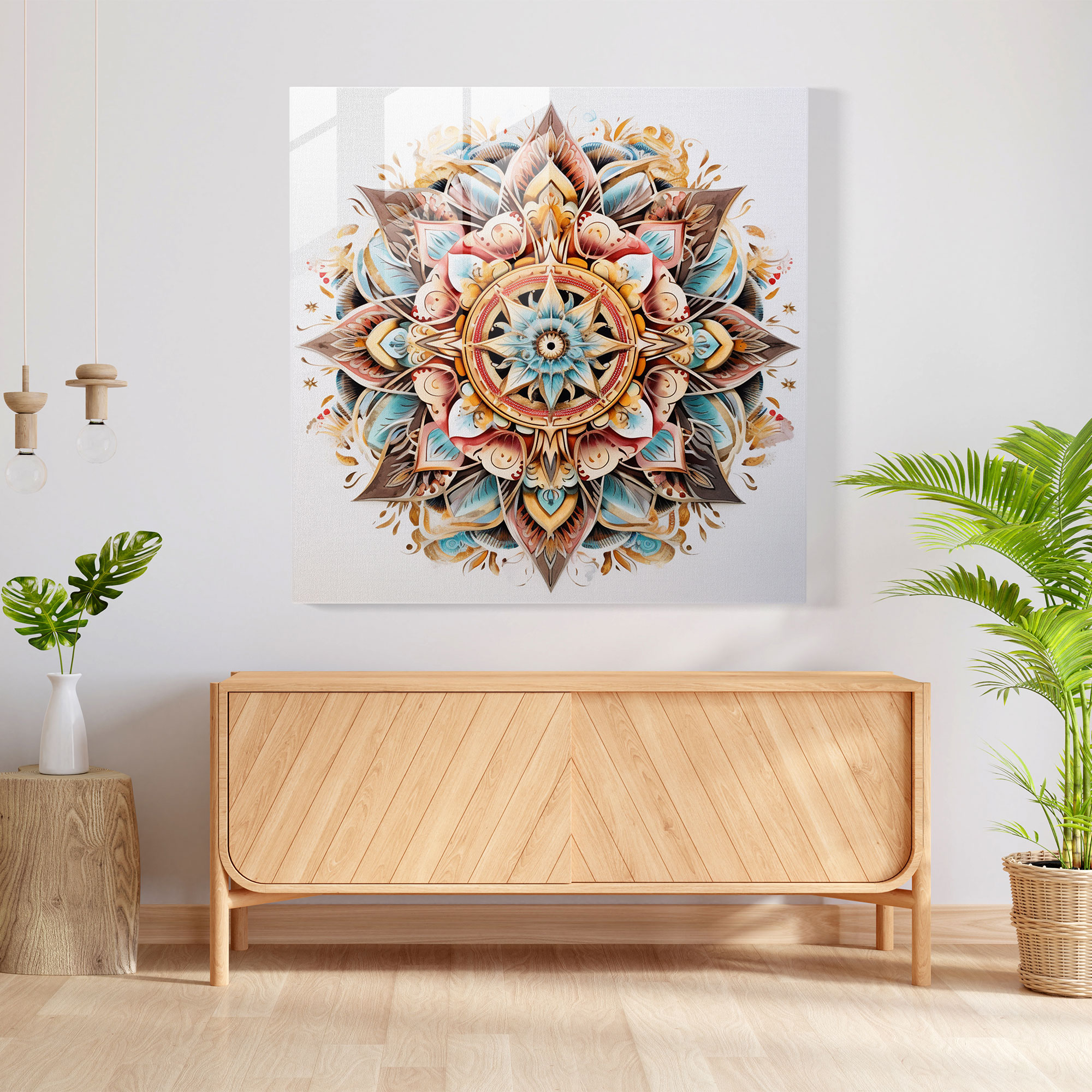 Bohemian Mandala Glass Print - Bohemian, Home Decoration, Mandala Design, Modern Art