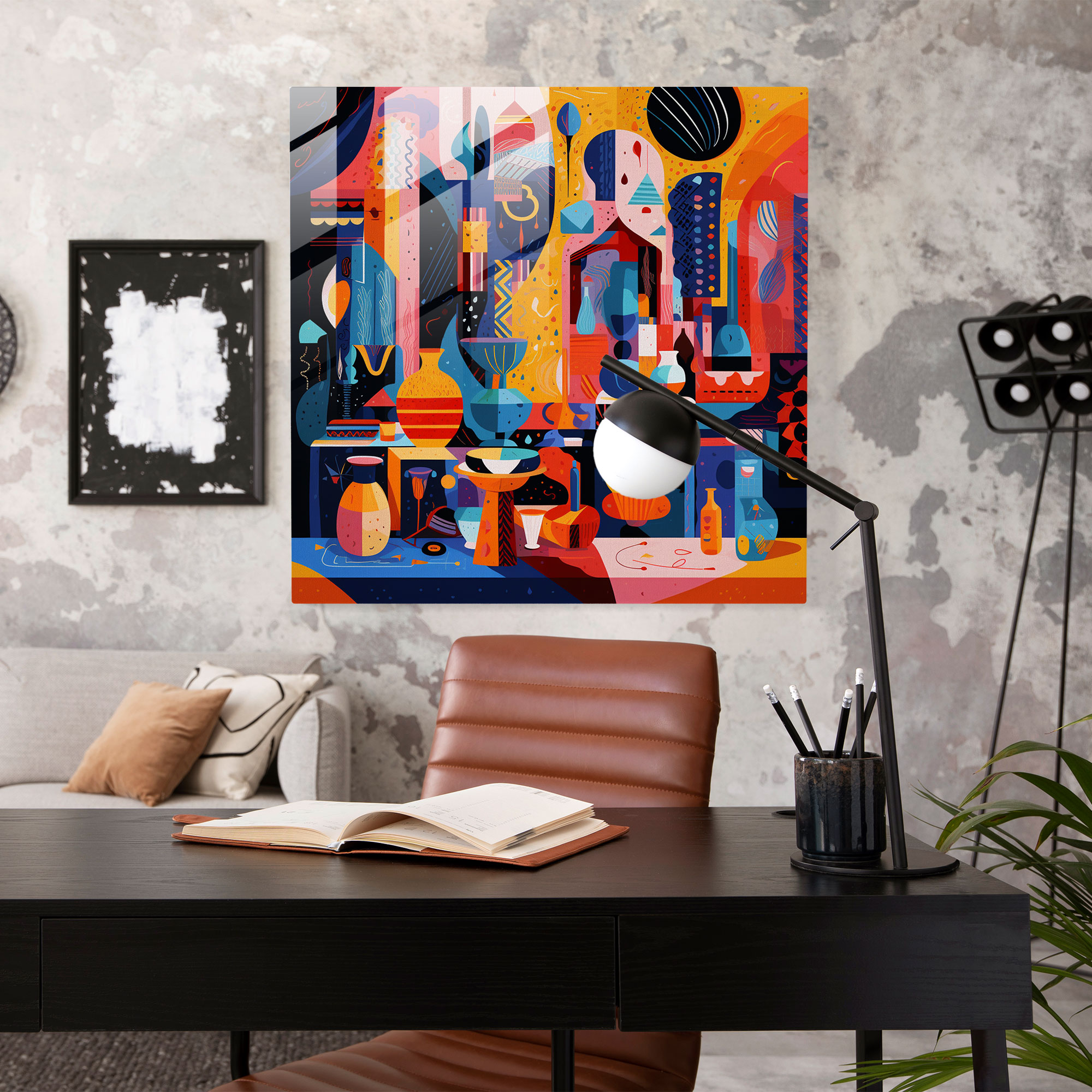 Bohem Tarzı Geometrik Cam Tablo - Modern Sanat Ev Dekorasyonu