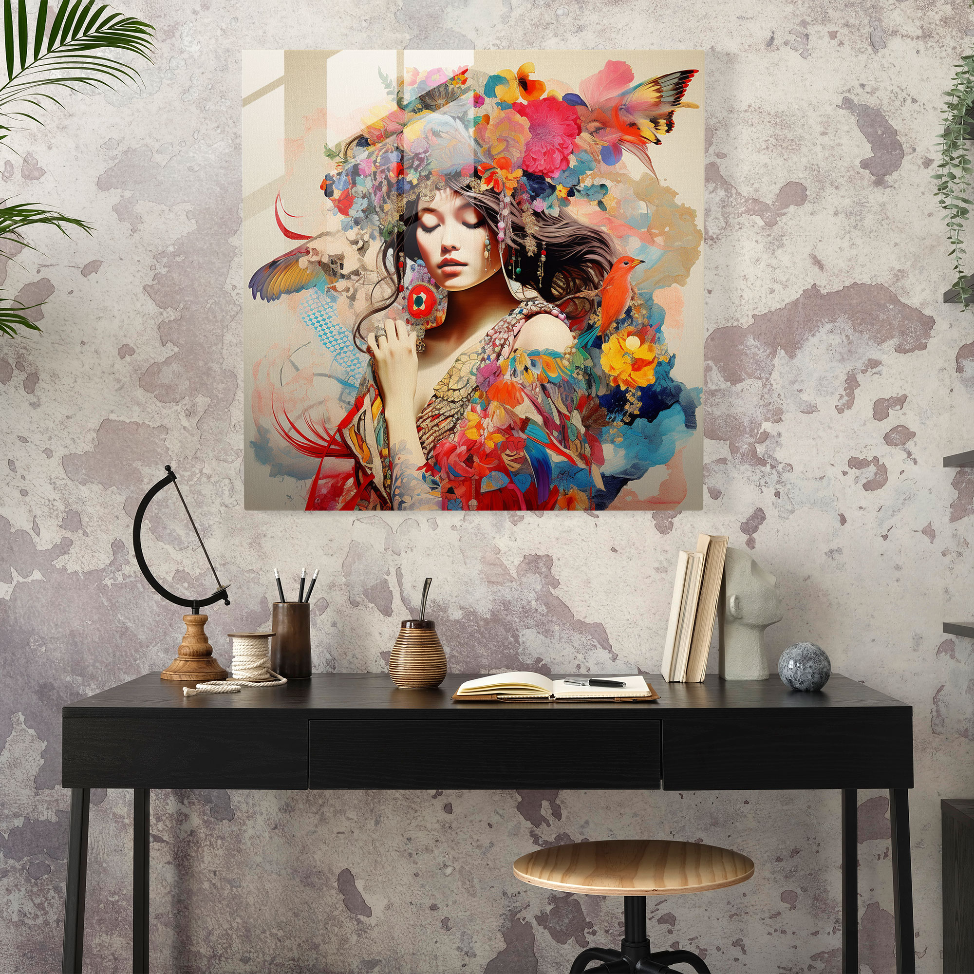 Bohemian Cultural Collage Glass Print - Bohemian, Diversity, Wall Decoration, Colorful Collage